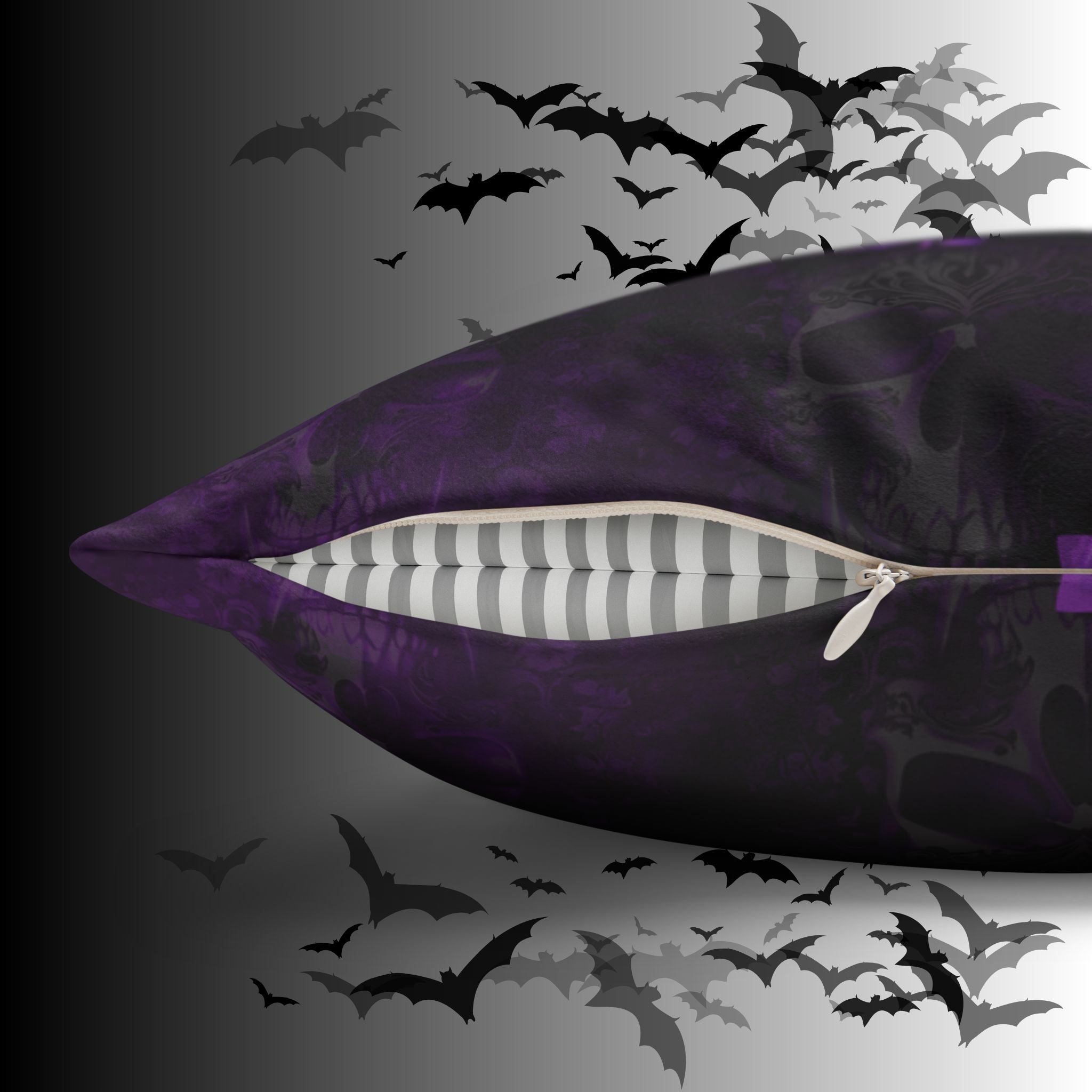 Purple Gothic Skull Throw Pillow — Damask Dark Home Decor