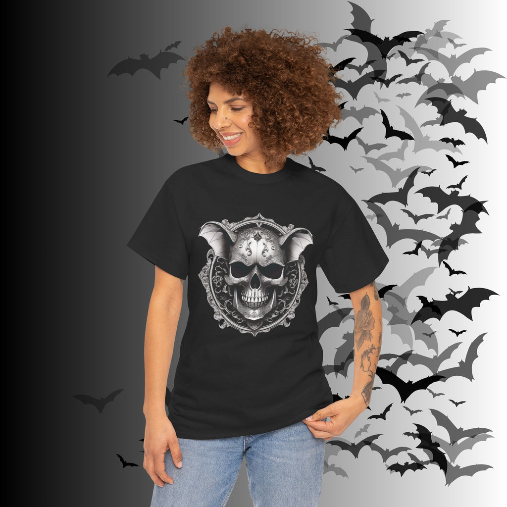 Gothic Bat Skull Crest T-Shirt — Dark Academia Graphic Tee