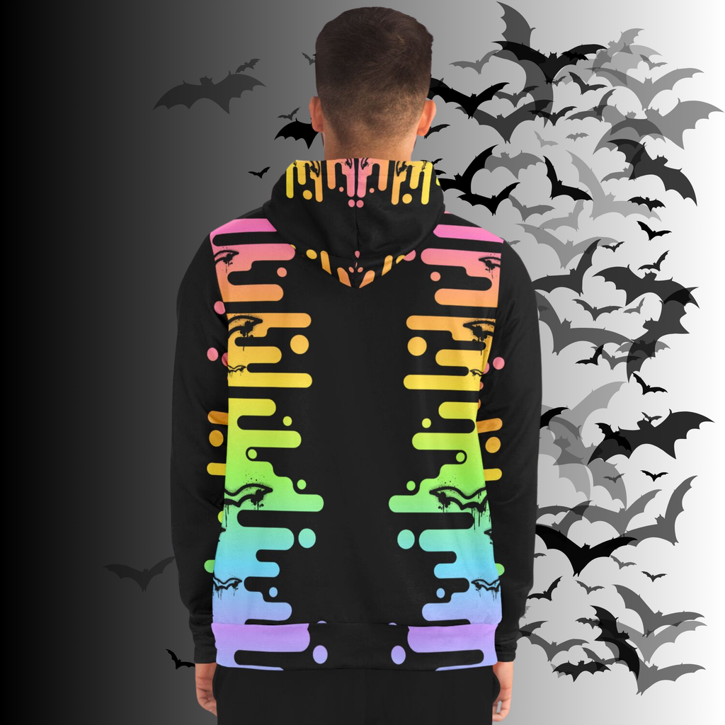 Neon Rainbow Drip Bat All Over Print Zip Hoodie