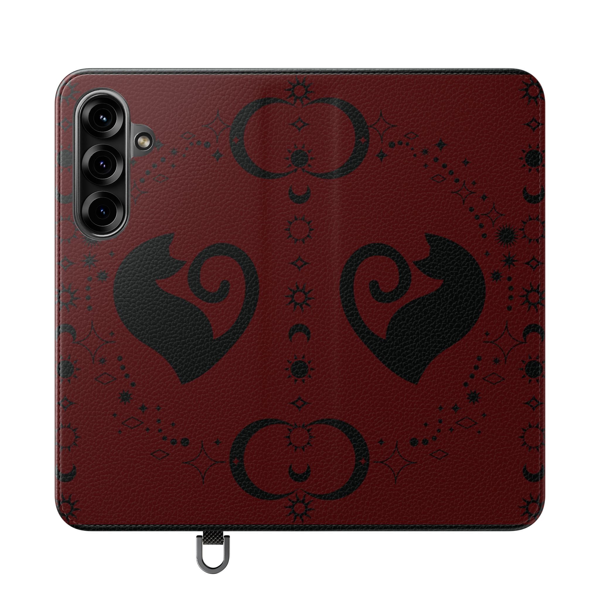 Dark Academia Celestial Black Cat Flip Wallet Case for iPhone and Samsung Galaxy Phones