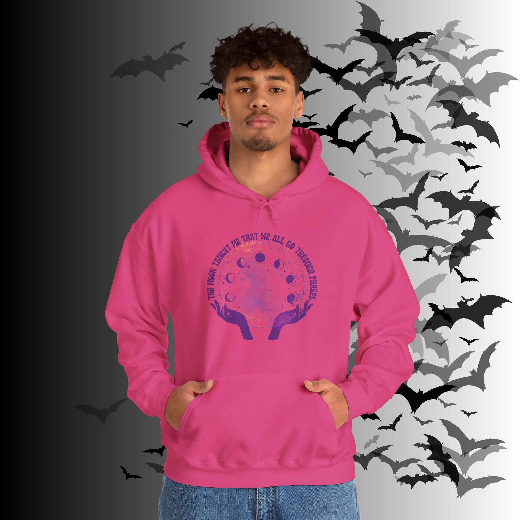 The Moon Taught Me We All Go Through Phases Hoodie — Witchy Moon Phase Pullover