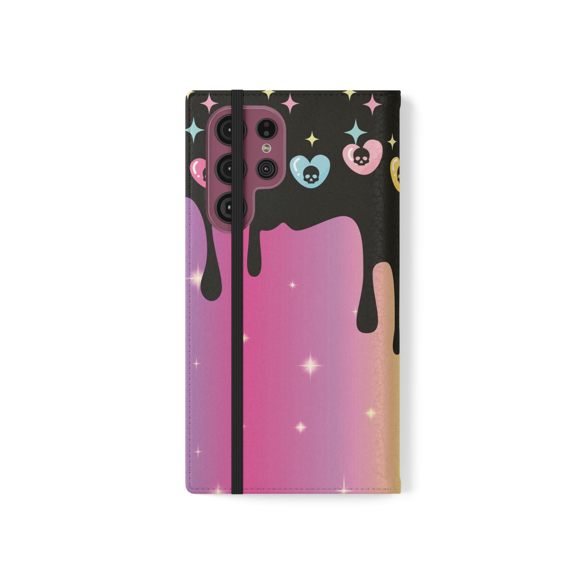 Pastel Goth Drippy Rainbow Skulls Flip Wallet Phone Case - Wallet Case for Samsung and iPhone - Gothic Style Wallet Phone Cases