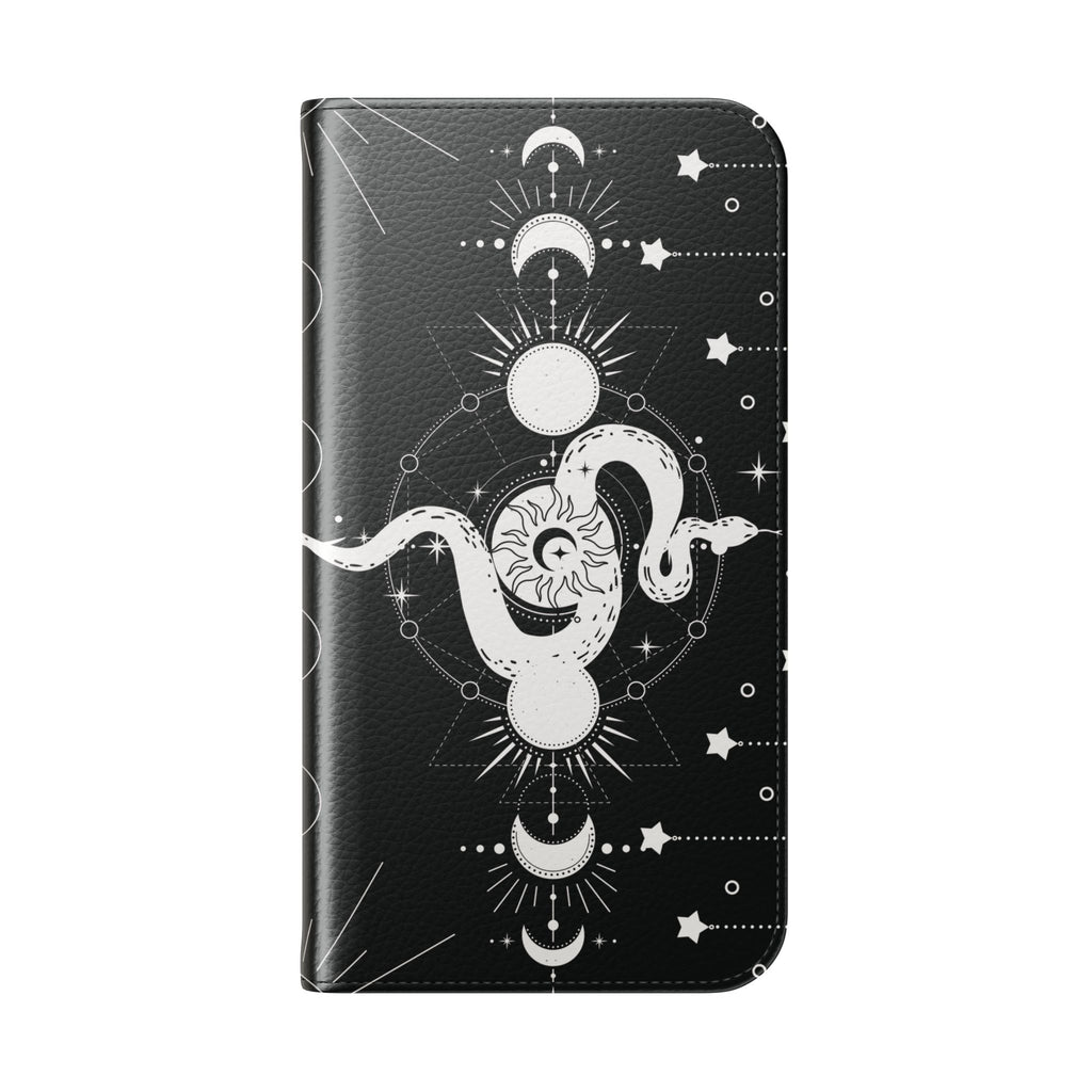 Gothic Style Celestial Snake Moon Phases Wallet Flip PhoneCase - Celestial Style Phone Case for iPhone and Samsung - Moon Phases Wallet Case