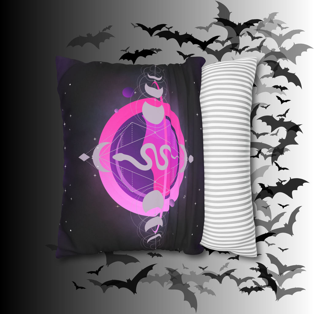 Pastel Goth Celestial Snake Moon Phases Throw Pillow — Witchy Dark Home Decor