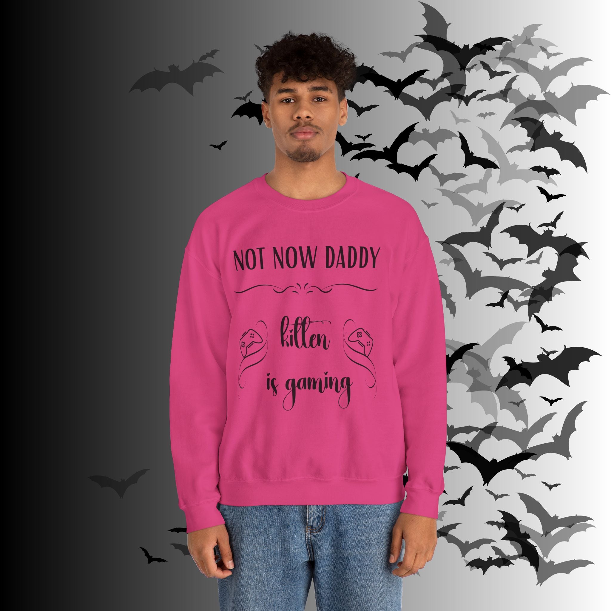 Not Now Daddy Kitten Is Gaming Crewneck Sweatshirt — Funny Gamer Sweater