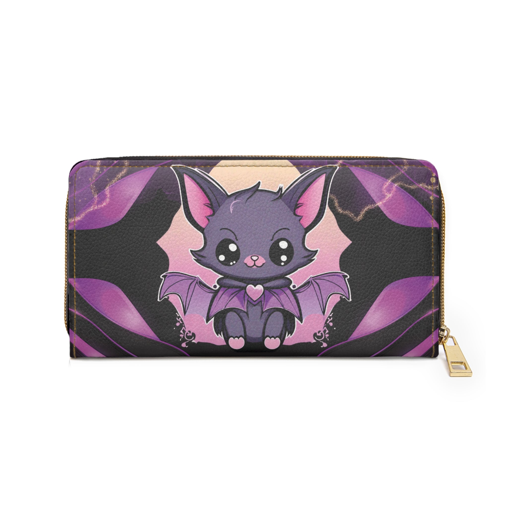 Pastel Goth Kawaii Bat Wallet | Purple Faux Leather Zipper Clutch