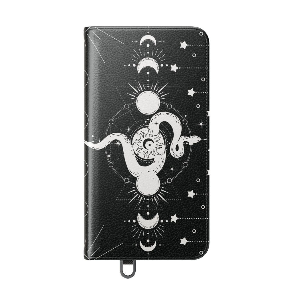 Gothic Style Celestial Snake Moon Phases Wallet Flip PhoneCase - Celestial Style Phone Case for iPhone and Samsung - Moon Phases Wallet Case