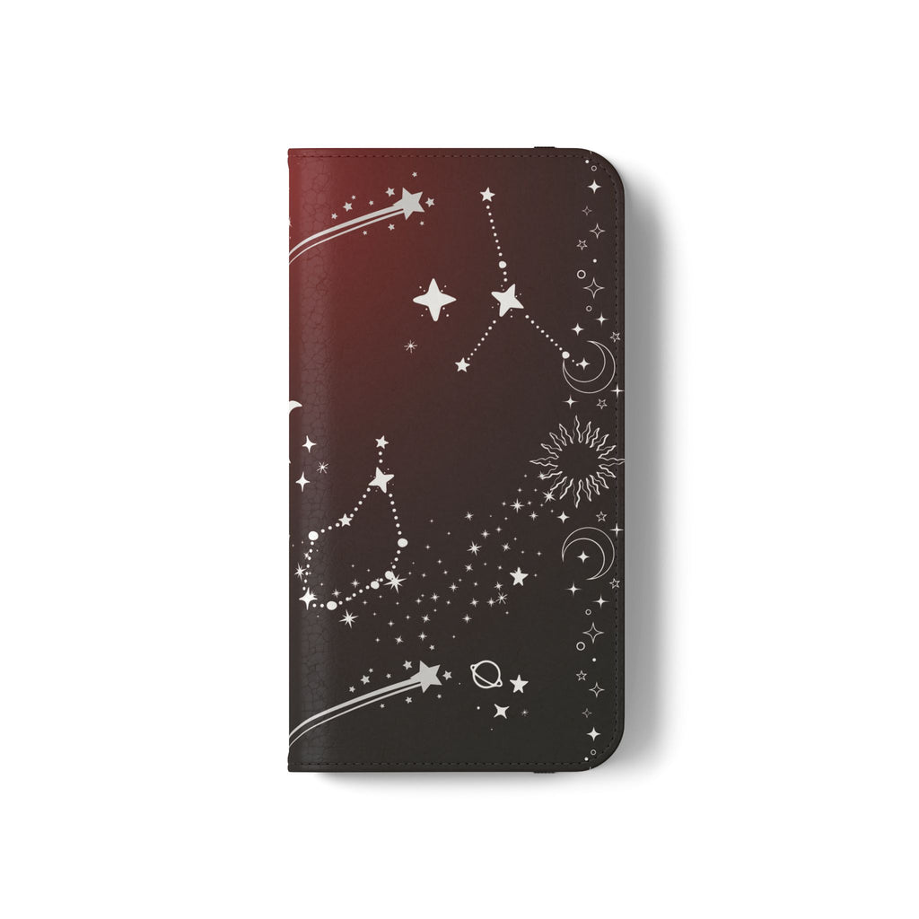 Gothic Celestial Black and Red Flip Wallet Case for iPhone and Samsung Galaxy Phones