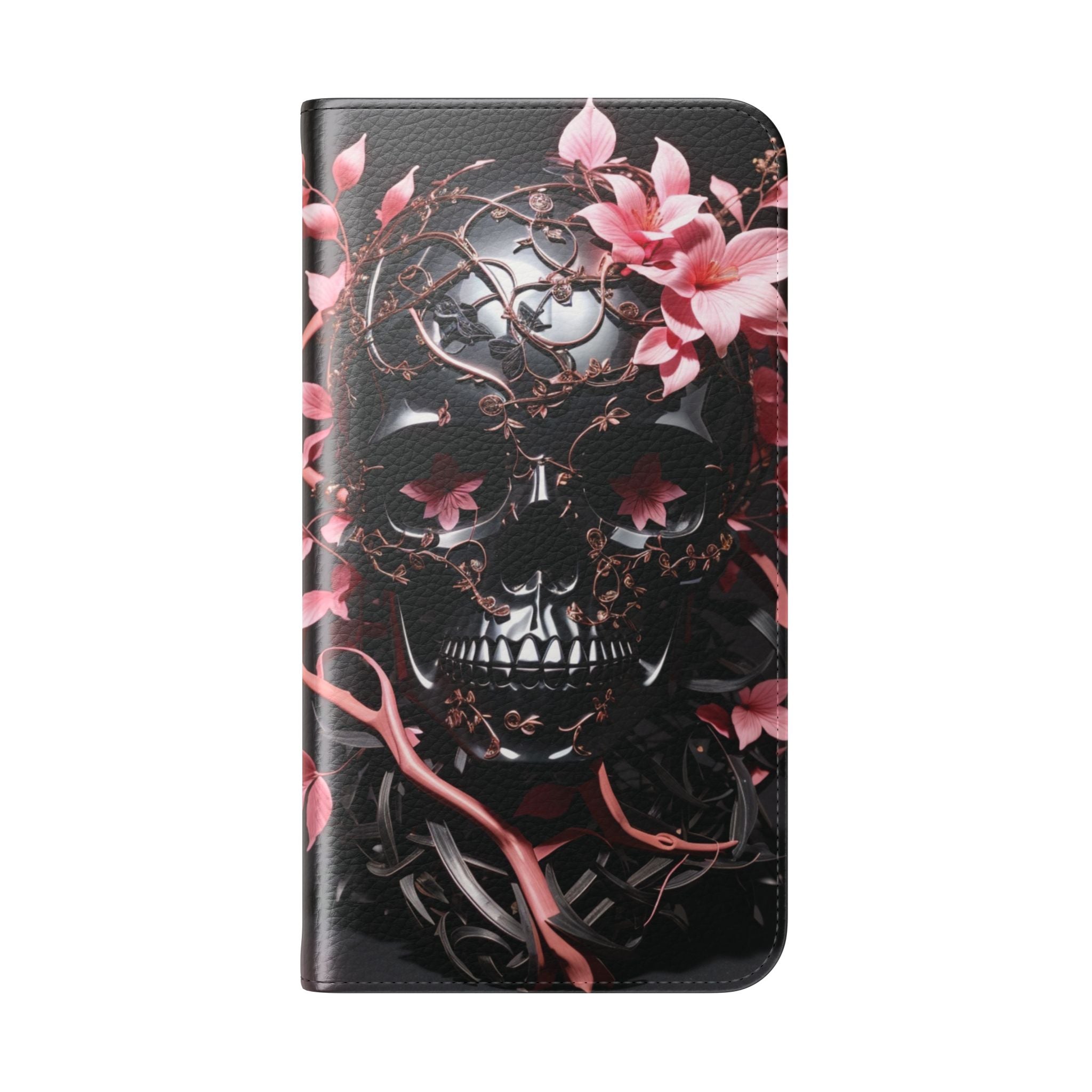 Pink Pastel Goth Skull Flip Wallet Phone Case - Skull Wallet Case for Samsung iPhone - Gothic Style Skull Wallet Phone Cases