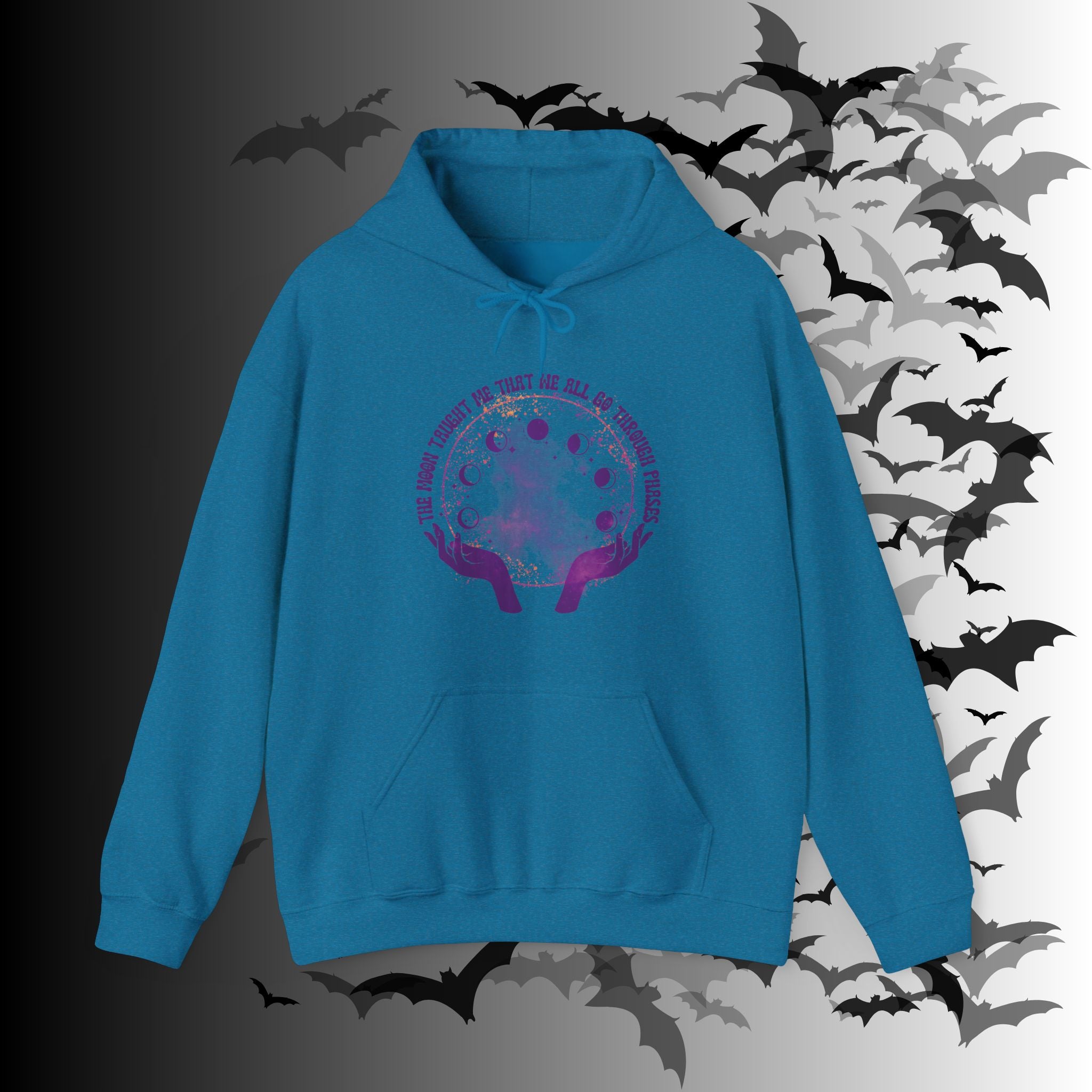 The Moon Taught Me We All Go Through Phases Hoodie — Witchy Moon Phase Pullover