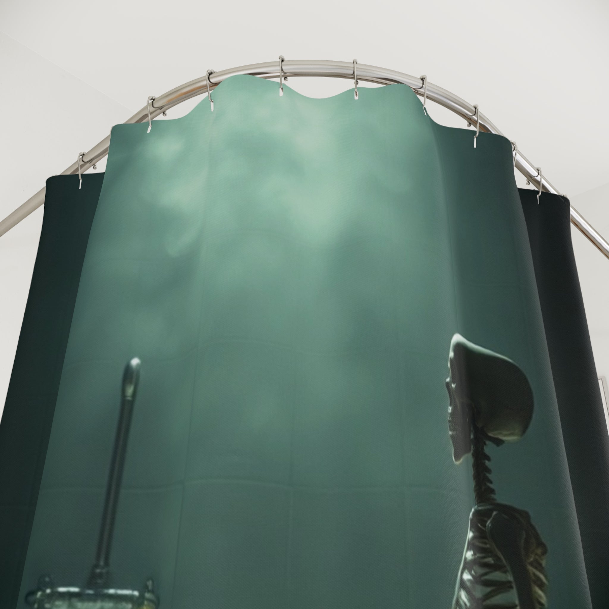 Skeleton Bubble Bath Shower Curtain — Gothic Humor Bathroom Decor