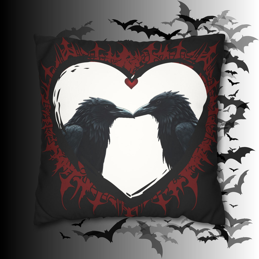 Gothic Ravens Love Heart Throw Pillow — Dark Valentine Gothic Home Decor