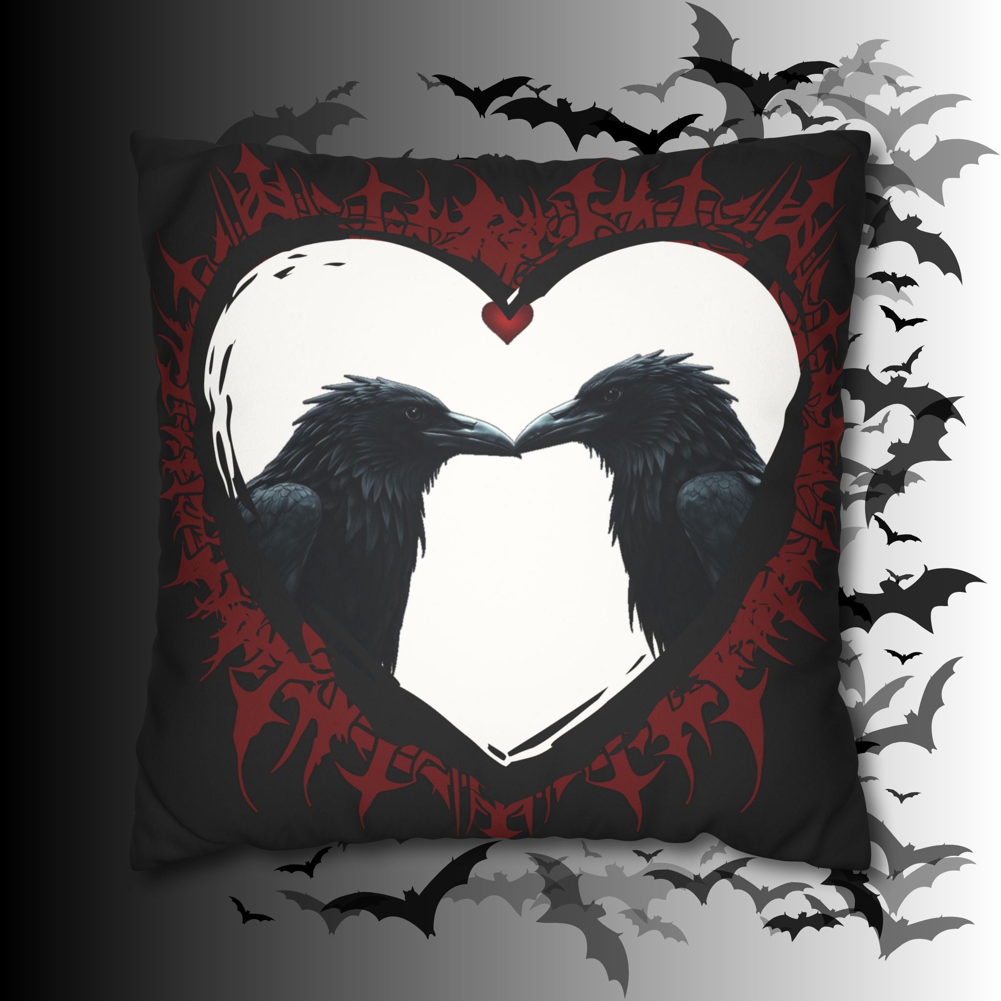 Gothic Ravens Love Heart Throw Pillow — Dark Valentine Gothic Home Decor
