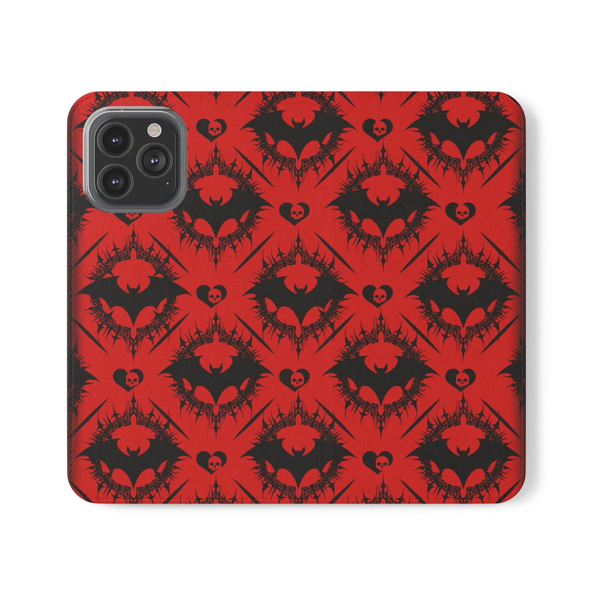 Gothic Bat Wallet Flip Case - Elegant Goth Phone Wallet - Bat Pattern Flip Case - Gothic Phone Case - Stylish Wallet Phone Case