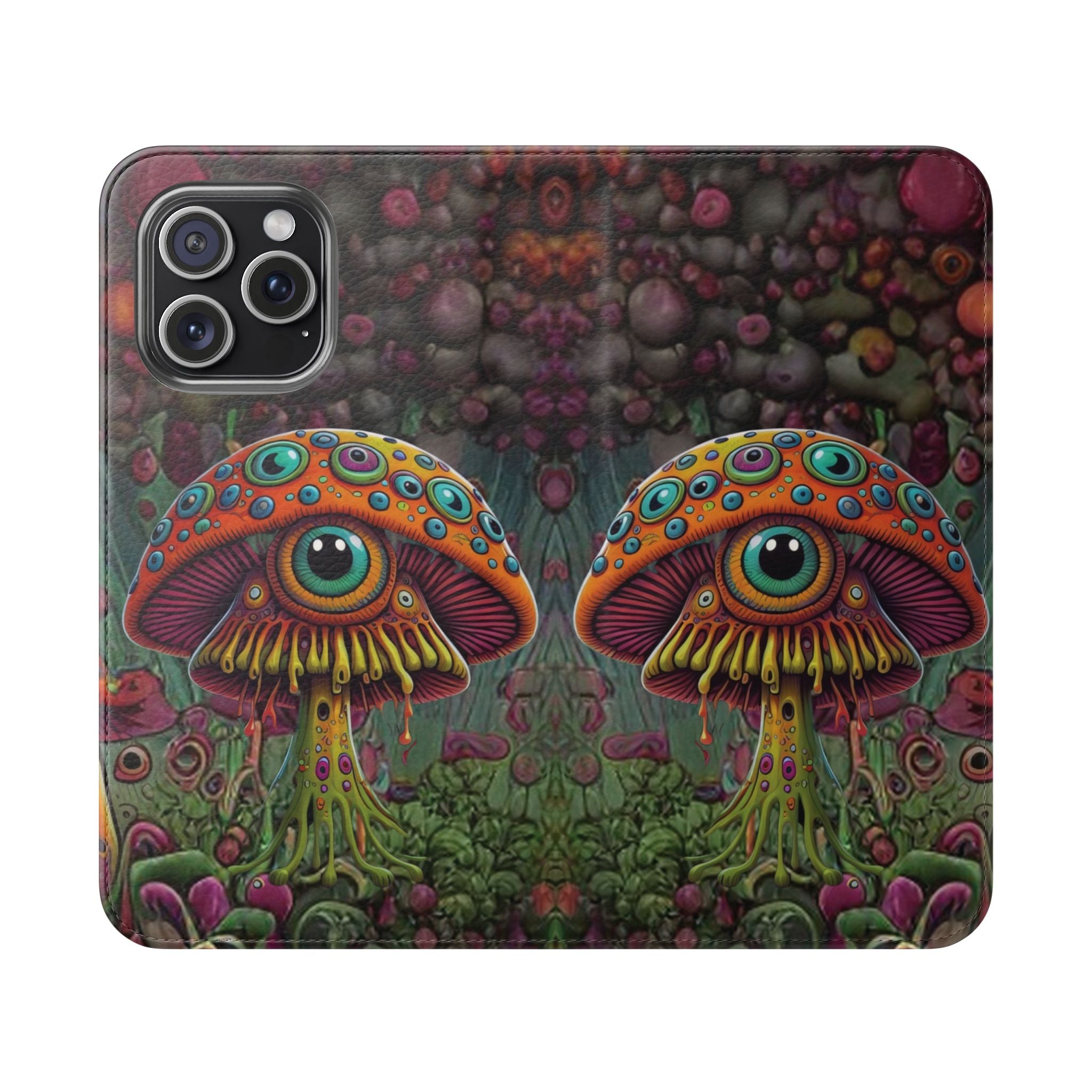 Trippy Mushroom Cottagecore Flip Wallet Phone Case - Mushroom Wallet Case for Samsung iPhone - Psychedelic Wallet Phone Cases