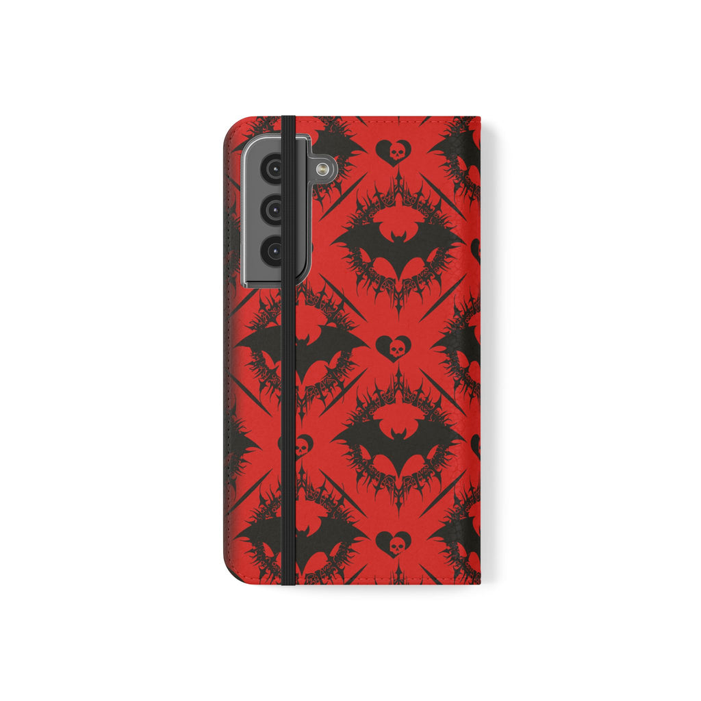 Gothic Bat Wallet Flip Case - Elegant Goth Phone Wallet - Bat Pattern Flip Case - Gothic Phone Case - Stylish Wallet Phone Case
