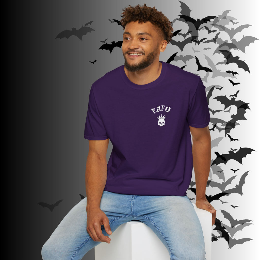 "FAFO" I Identify As A Threat T-Shirt — White Print Front & Back Gothic Tee