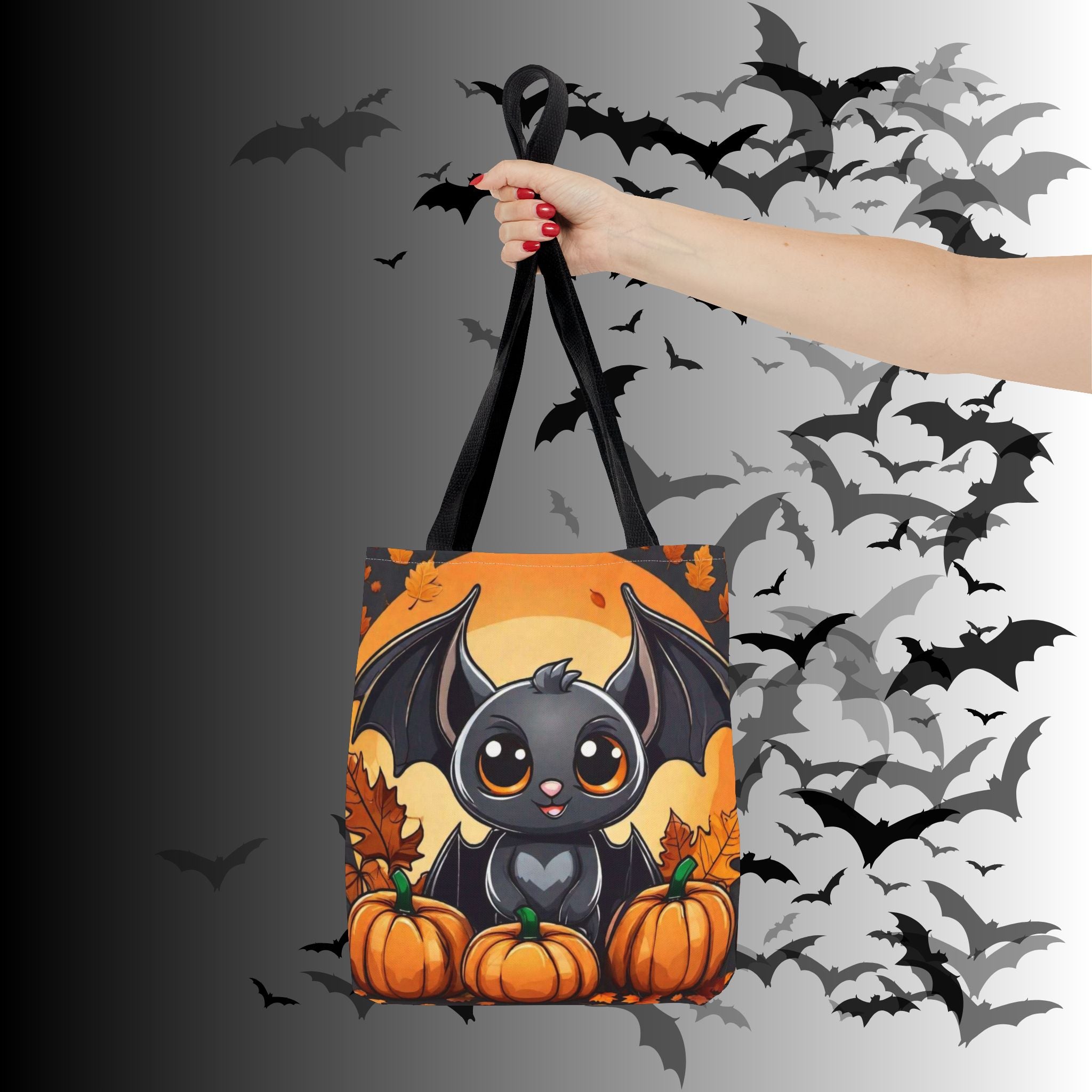 Kawaii Bat & Pumpkin Halloween Tote Bag — Autumn Full Moon Print