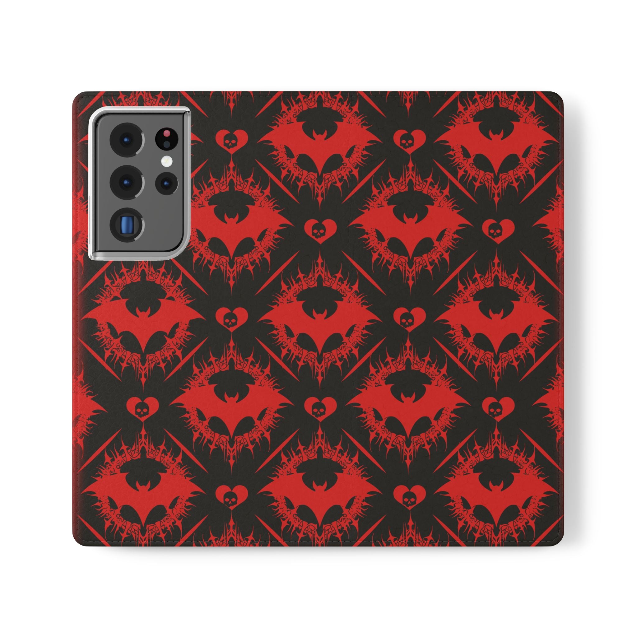 Gothic Bat Wallet Flip Case - Elegant Goth Phone Wallet - Bat Pattern Flip Case - Gothic Phone Case - Stylish Wallet Phone Case