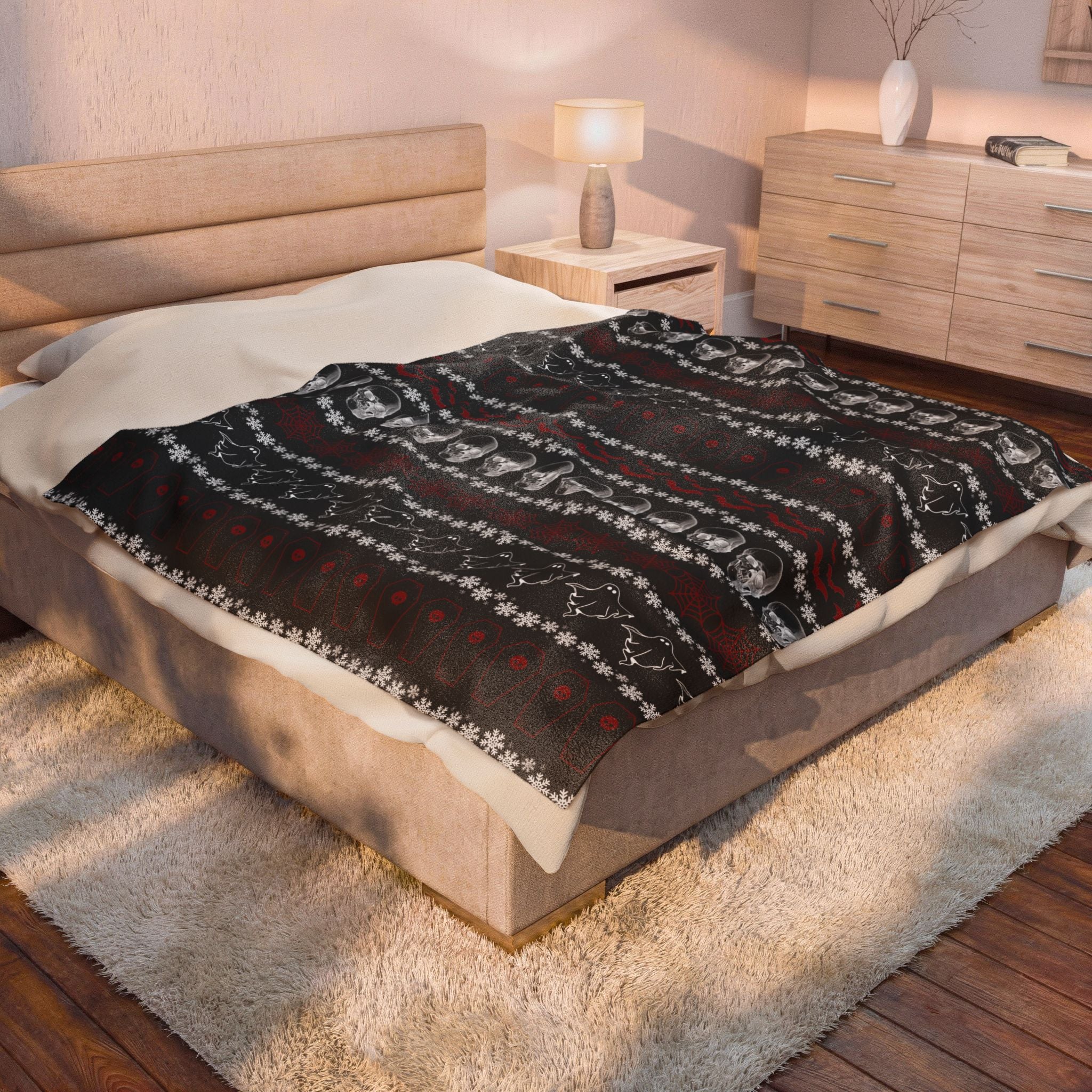 Merry Creepmas Print Throw Blanket — Gothic Holiday Home Decor