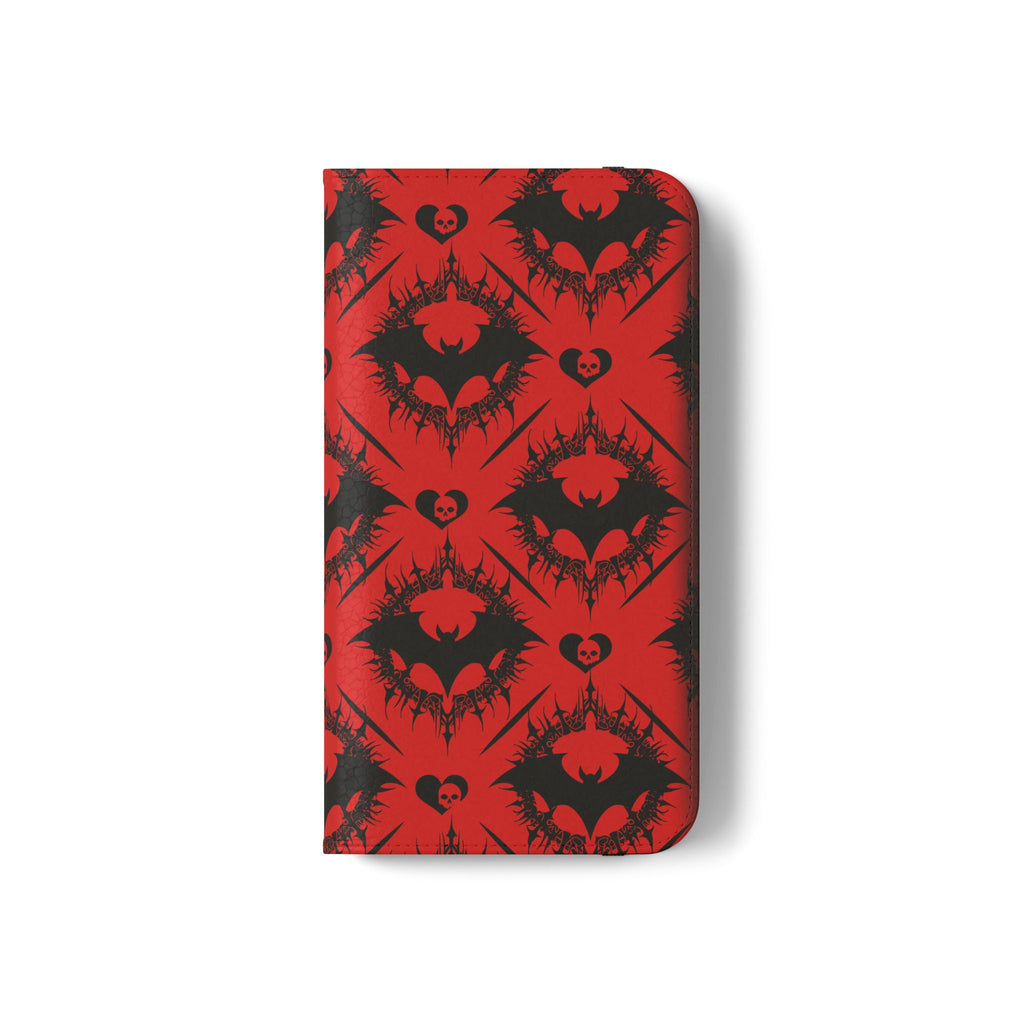 Gothic Bat Wallet Flip Case - Elegant Goth Phone Wallet - Bat Pattern Flip Case - Gothic Phone Case - Stylish Wallet Phone Case