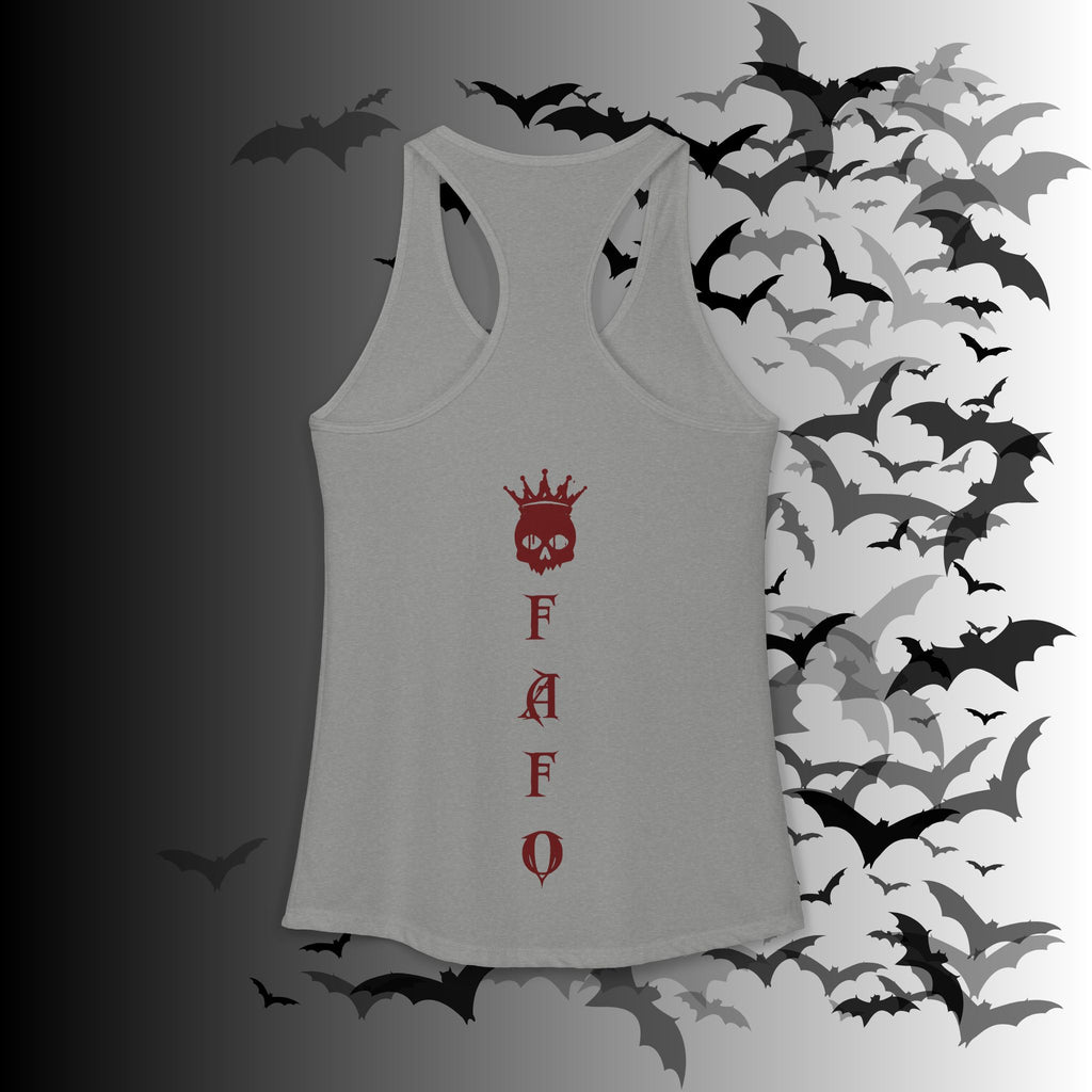 "FAFO" I Identify As A Threat Racerback Tank Top — Gothic Humor Front & Back