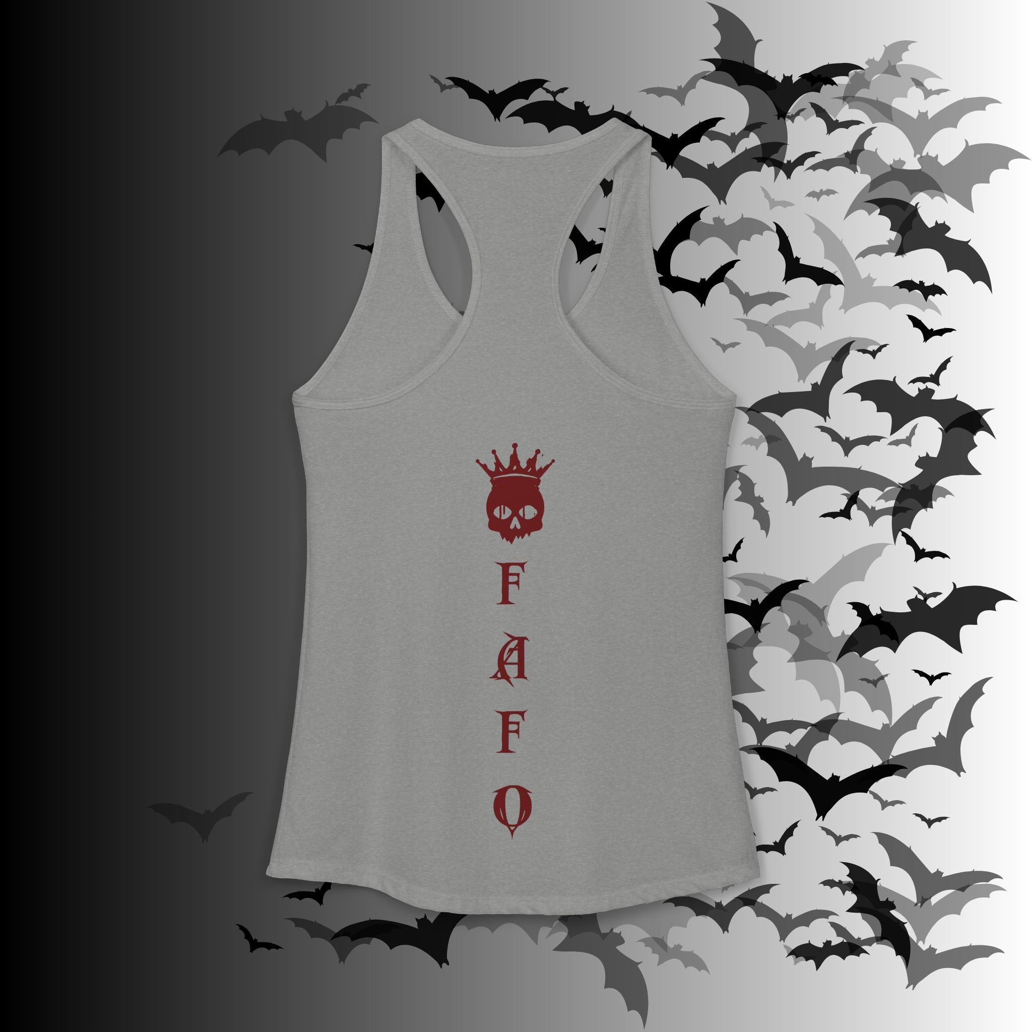 "FAFO" I Identify As A Threat Racerback Tank Top — Gothic Humor Front & Back