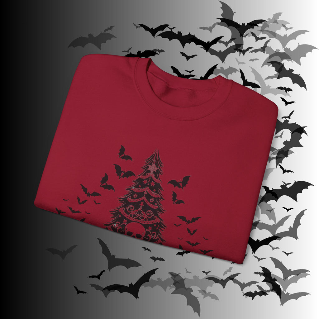 Merry Creepmas Tree Crewneck Sweatshirt — Gothic Christmas Skull Bat