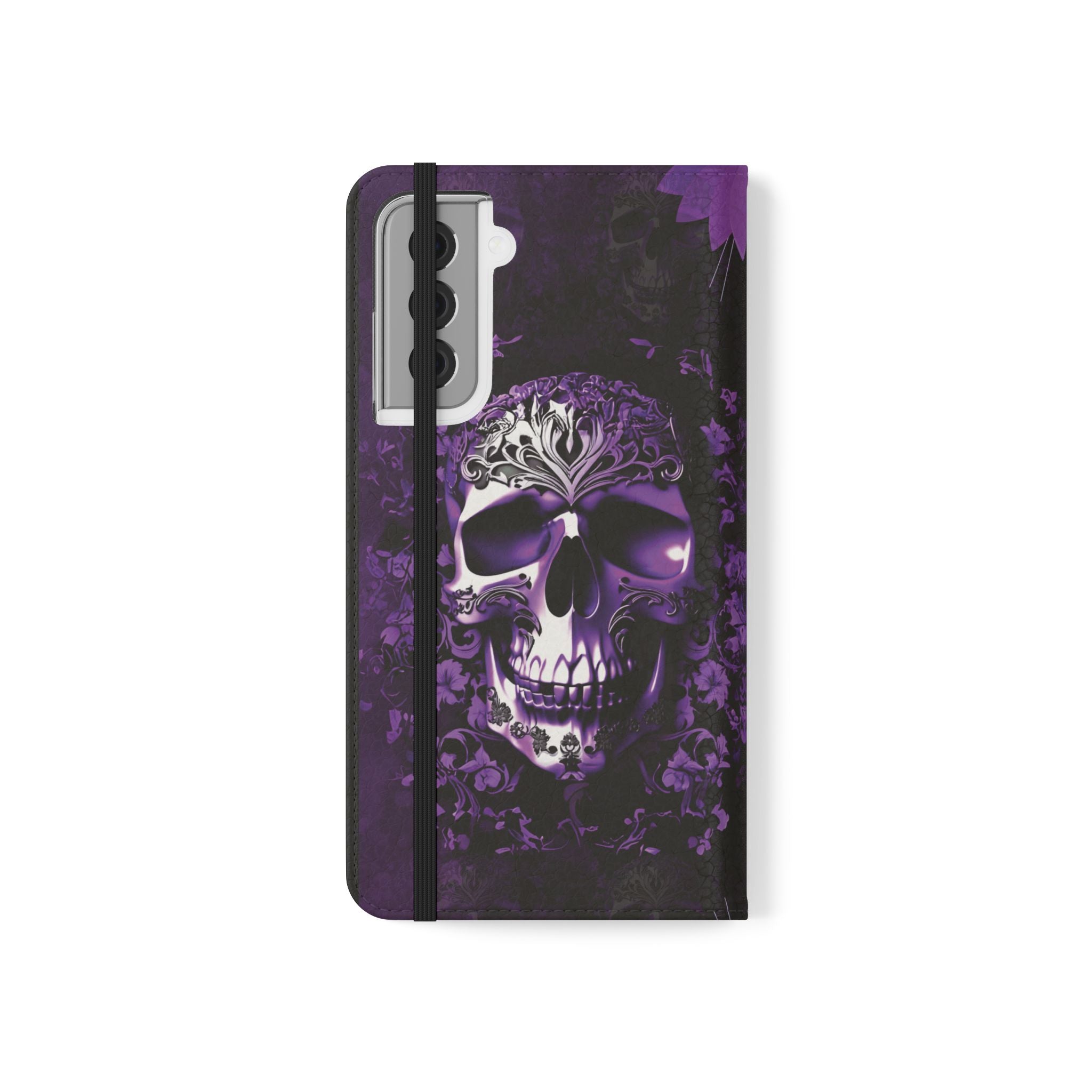 Purple Pastel Goth Skull Flip Wallet Phone Case - Skull Wallet Case for Samsung iPhone - Gothic Style Skull Wallet Phone Cases