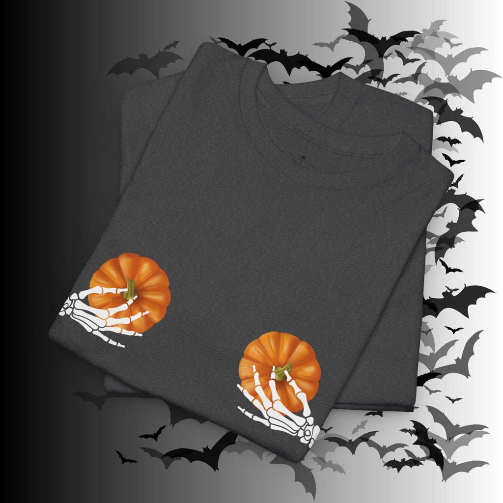 Skeleton Hands Pumpkin Halloween T-Shirt — Funny Spooky Season Tee