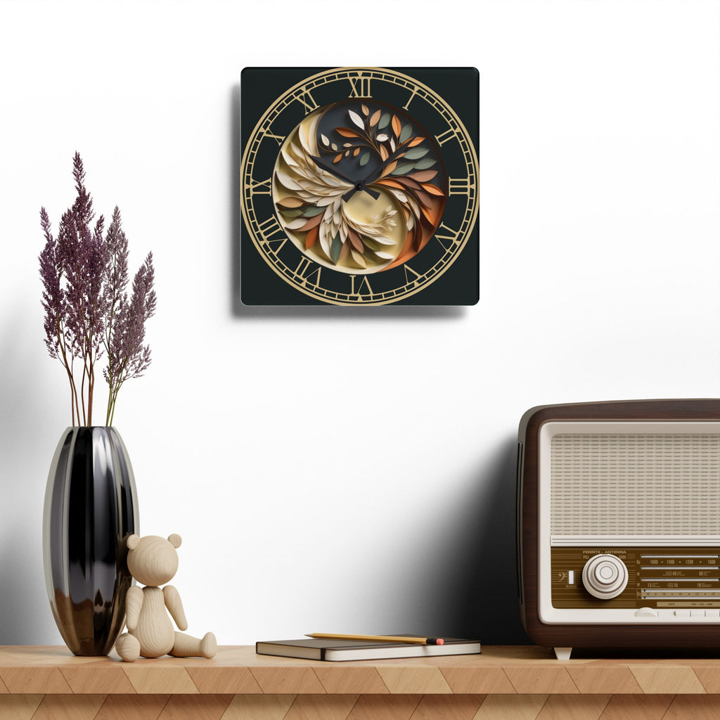Origami Style Yin Yang Botanical Acrylic Art Print Wall Clock — NOT Real Origami, Zen Home Decor