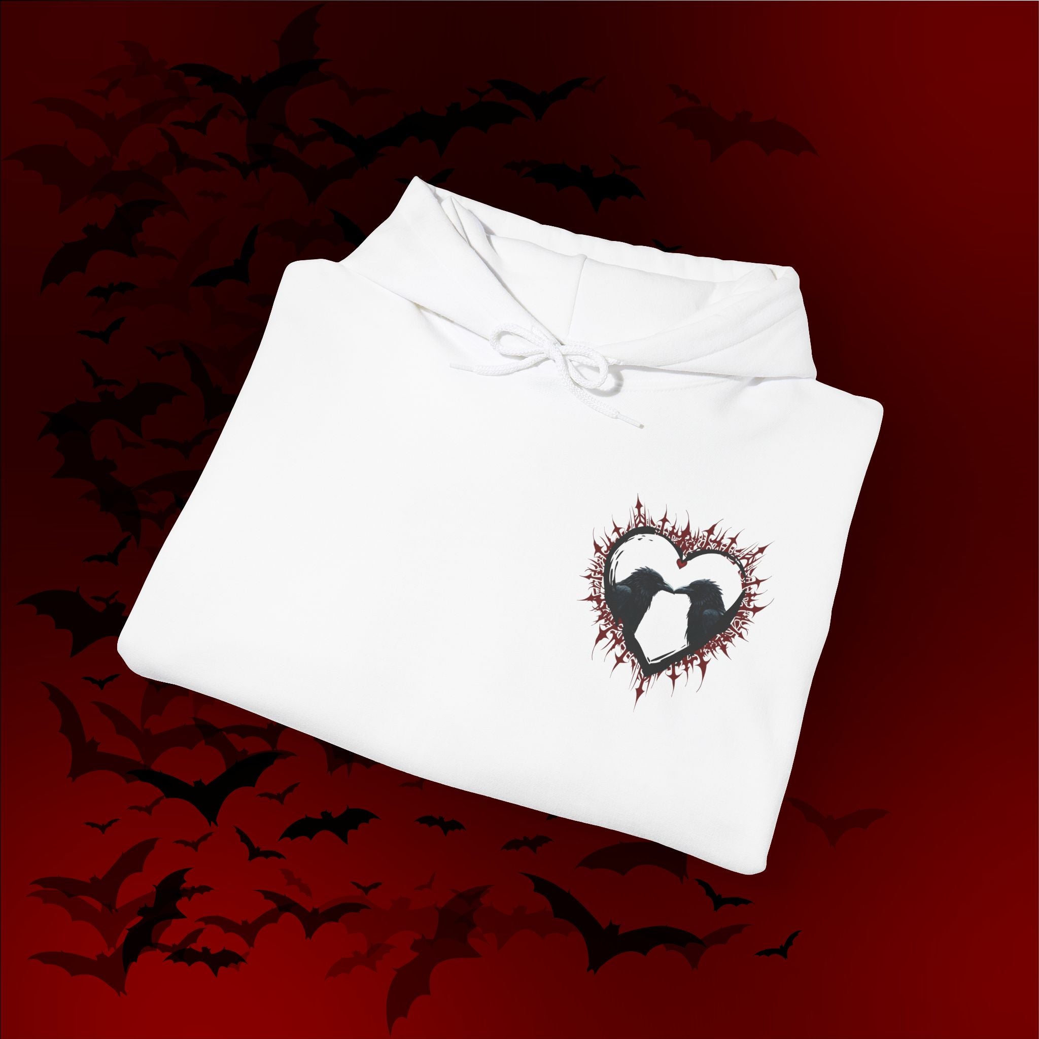 Gothic Raven Heart Hoodie — Dark Romance Valentine's Day Couples Pullover