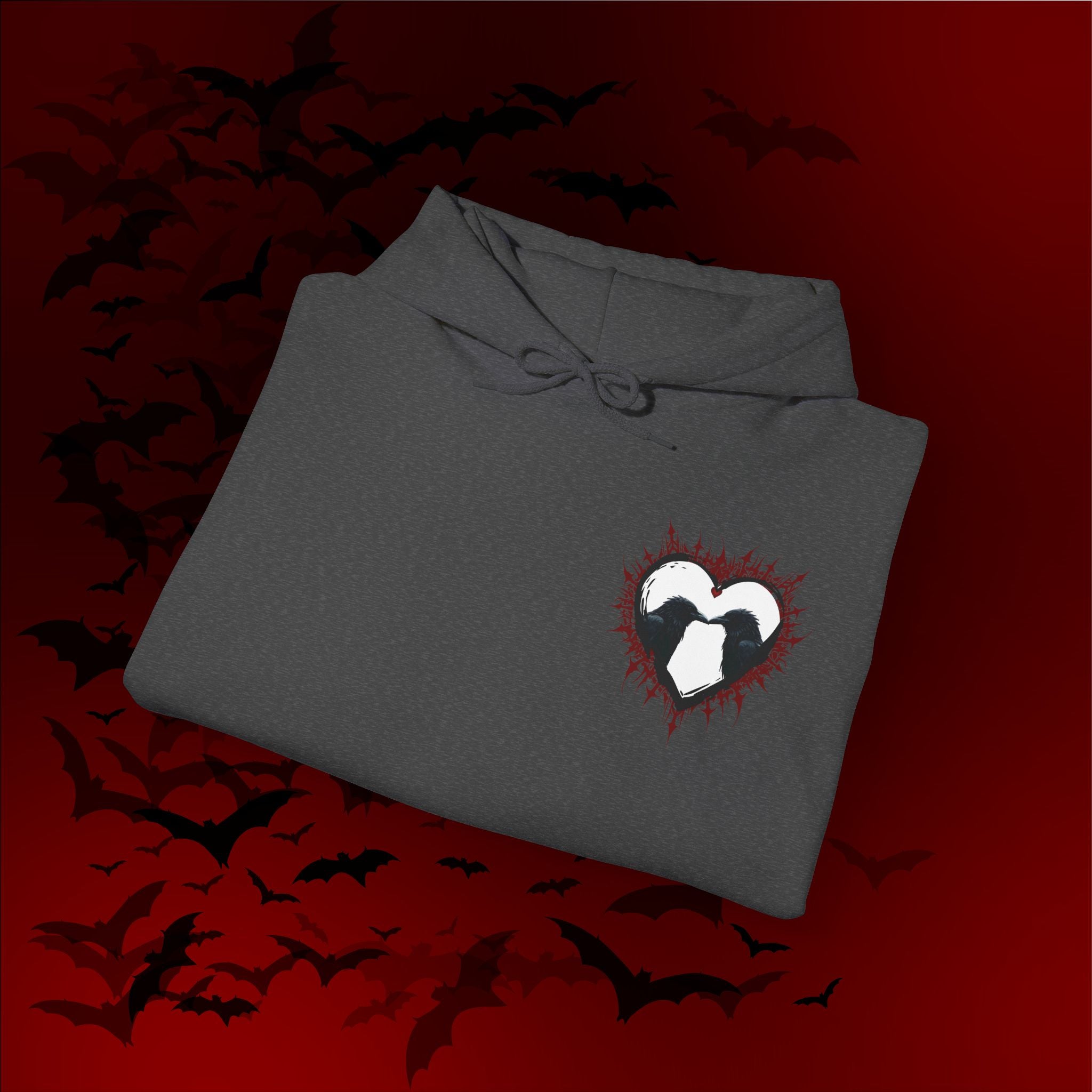 Gothic Raven Heart Hoodie — Dark Romance Valentine's Day Couples Pullover