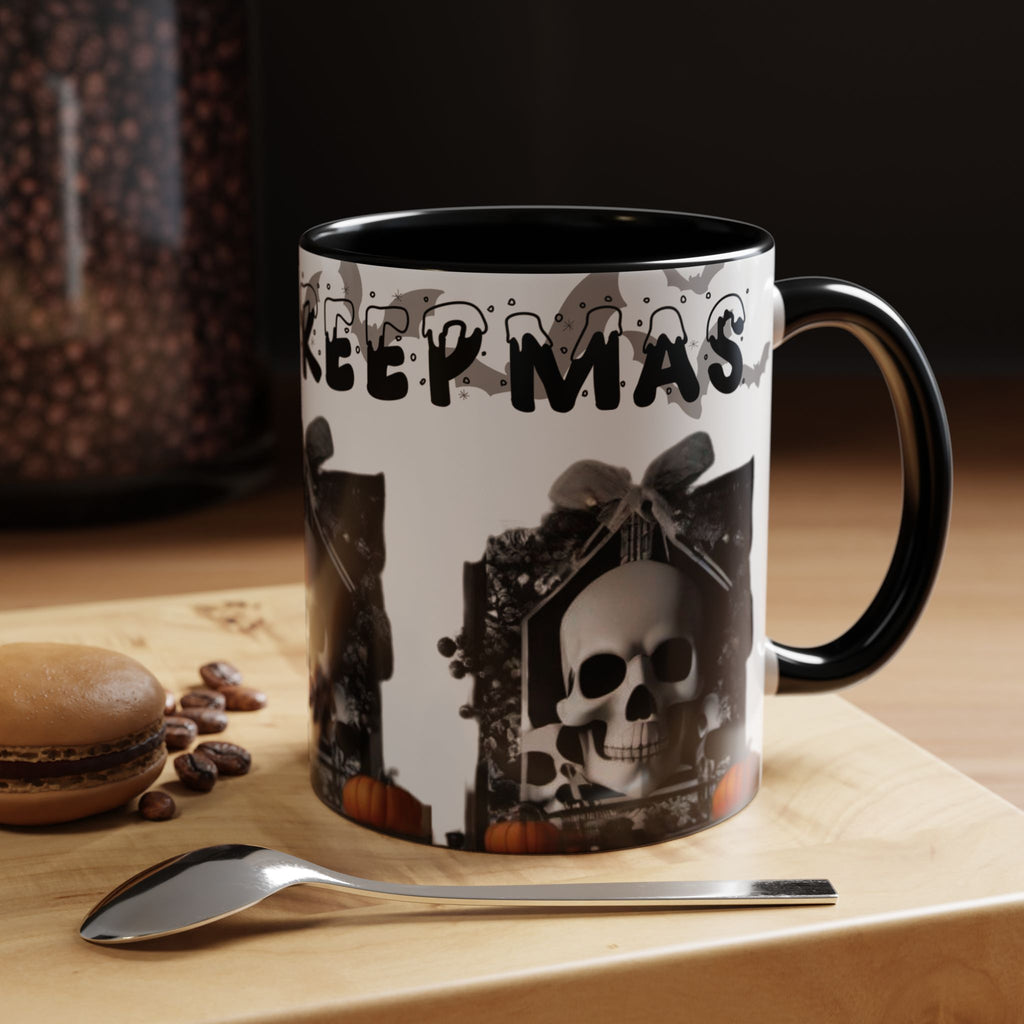 Merry Creepmas Gothic Skull Coffee Mug — Black Accent Ceramic Mug