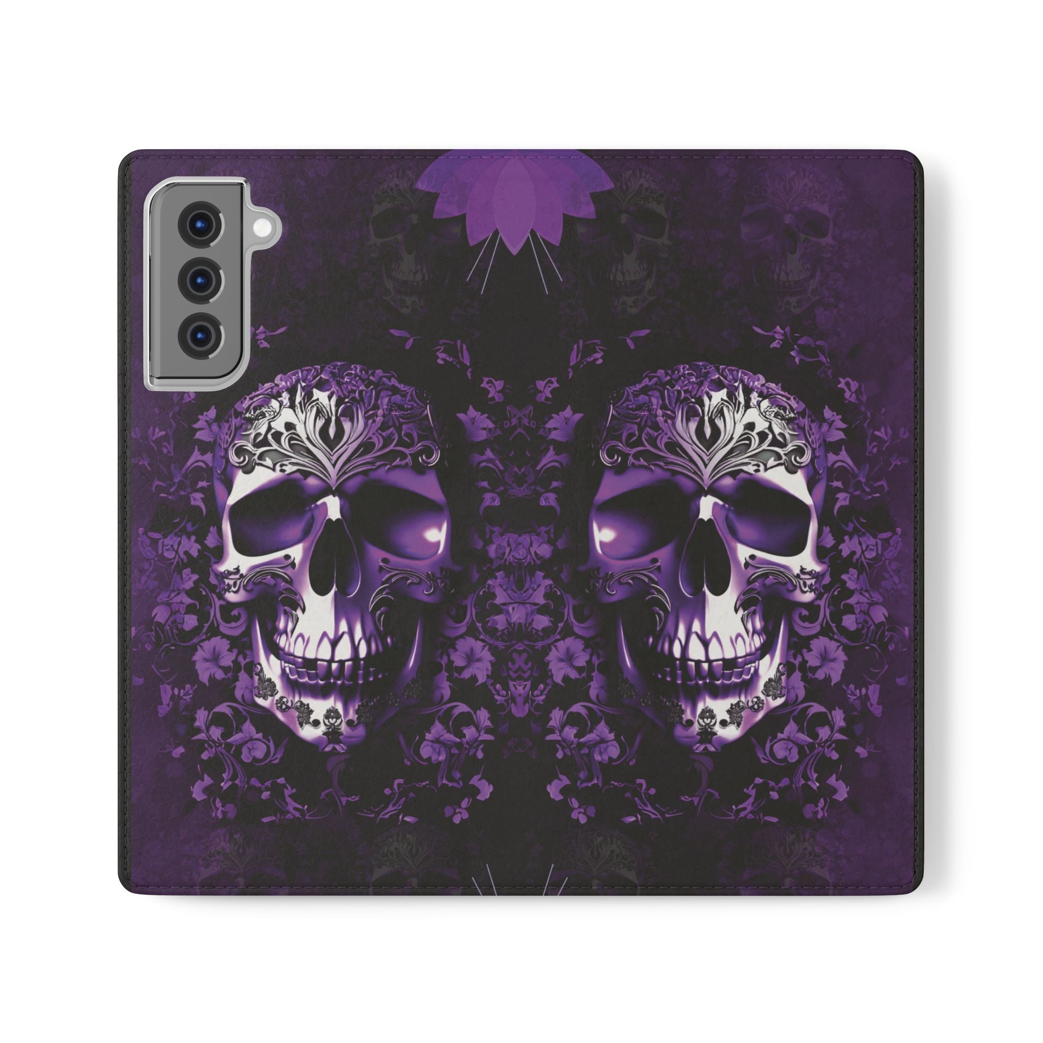 Purple Pastel Goth Skull Flip Wallet Phone Case - Skull Wallet Case for Samsung iPhone - Gothic Style Skull Wallet Phone Cases