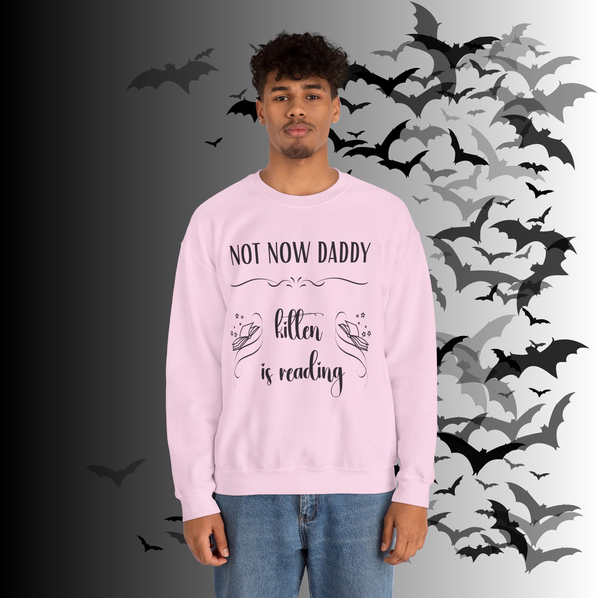 Not Now Daddy Kitten Is Reading Crewneck Sweatshirt — Funny Book Lover