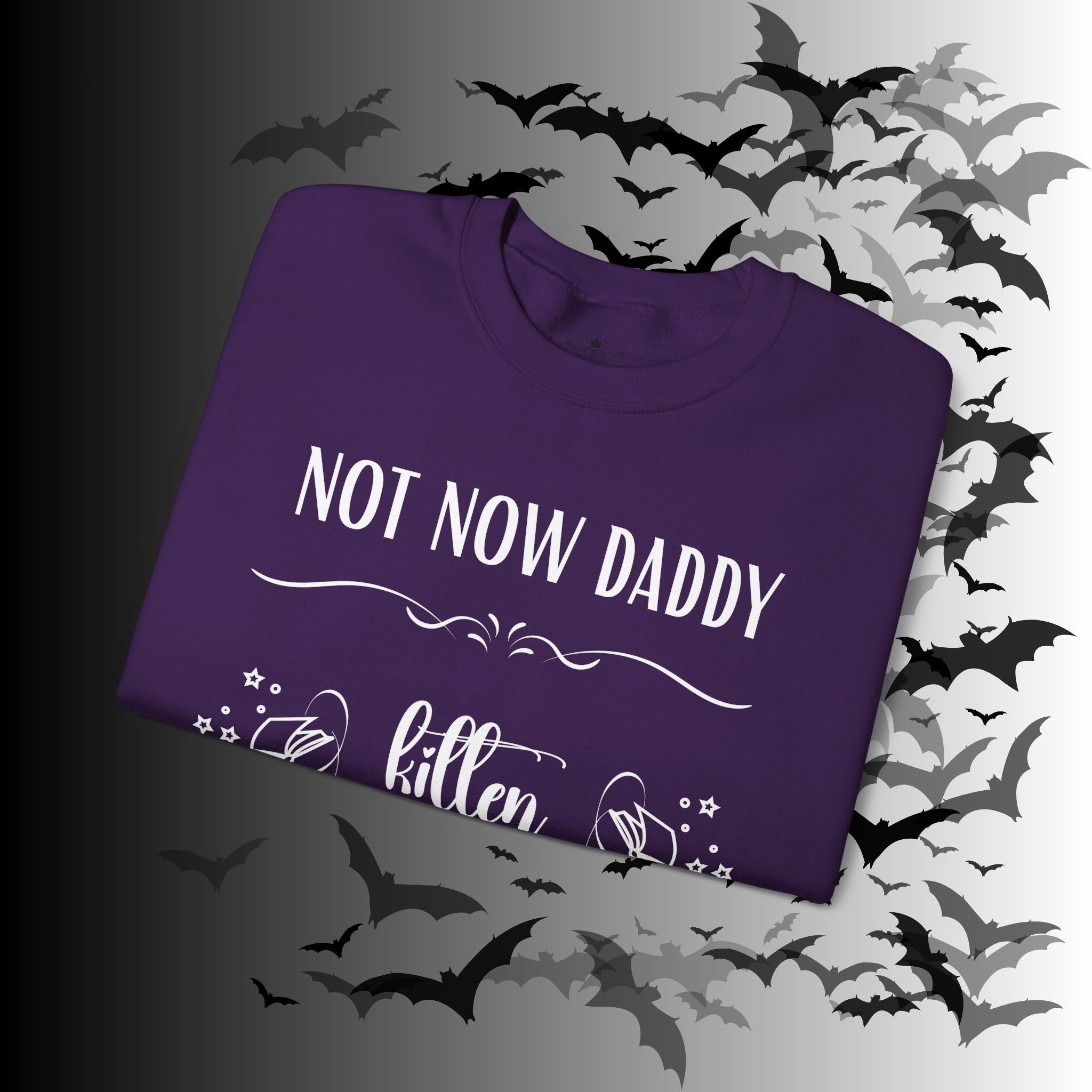 Not Now Daddy Kitten Is Reading Crewneck Sweatshirt — Funny Book Lover