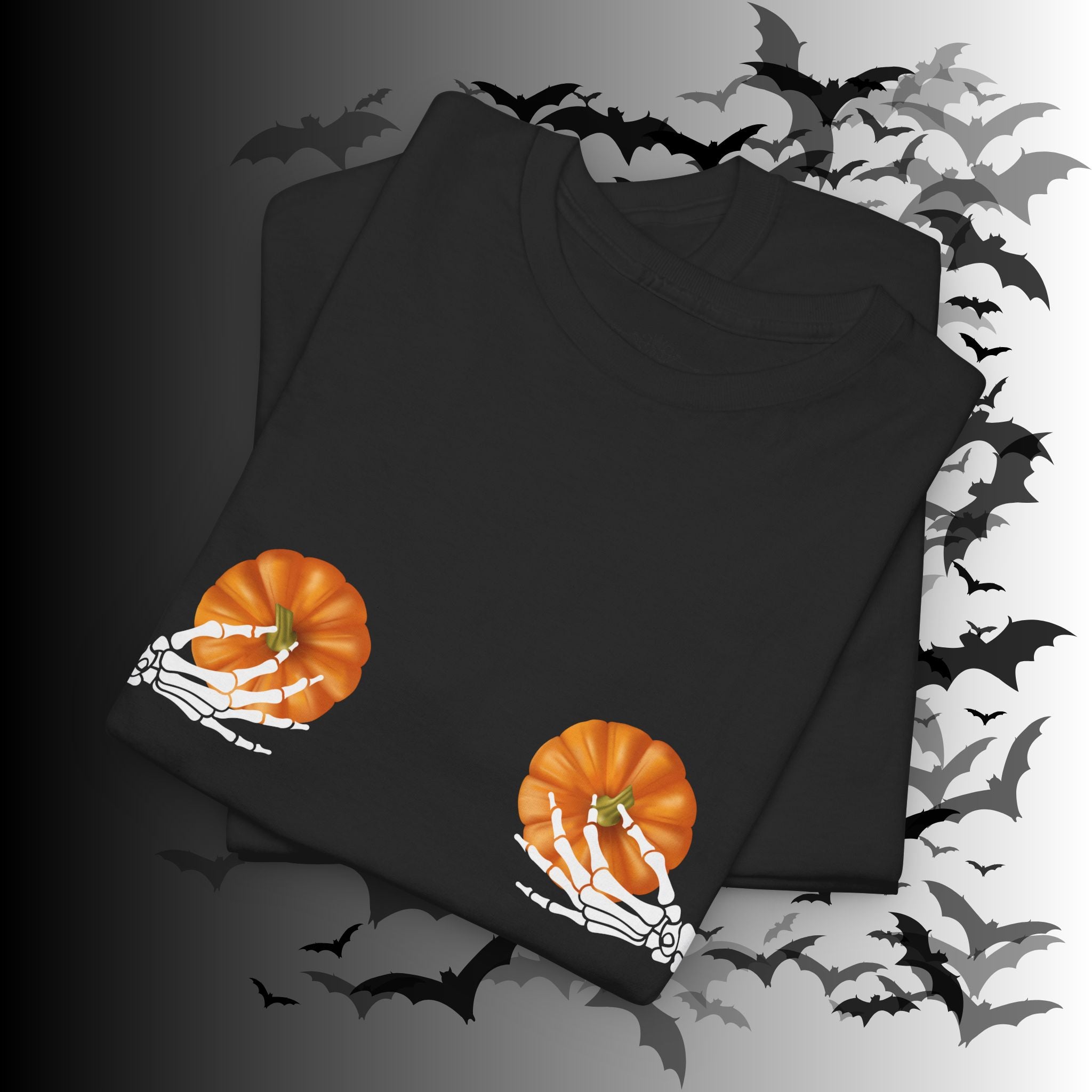 Skeleton Hands Pumpkin Halloween T-Shirt — Funny Spooky Season Tee