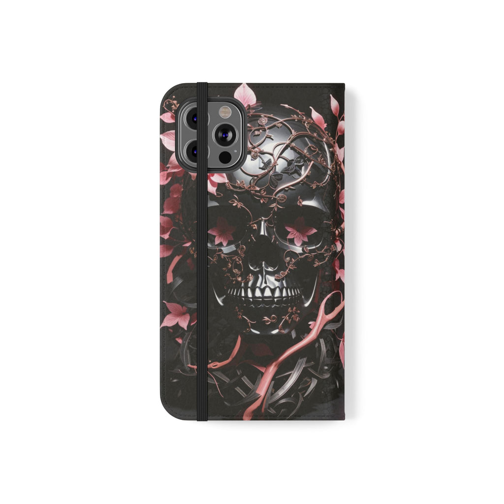 Pink Pastel Goth Skull Flip Wallet Phone Case - Skull Wallet Case for Samsung iPhone - Gothic Style Skull Wallet Phone Cases