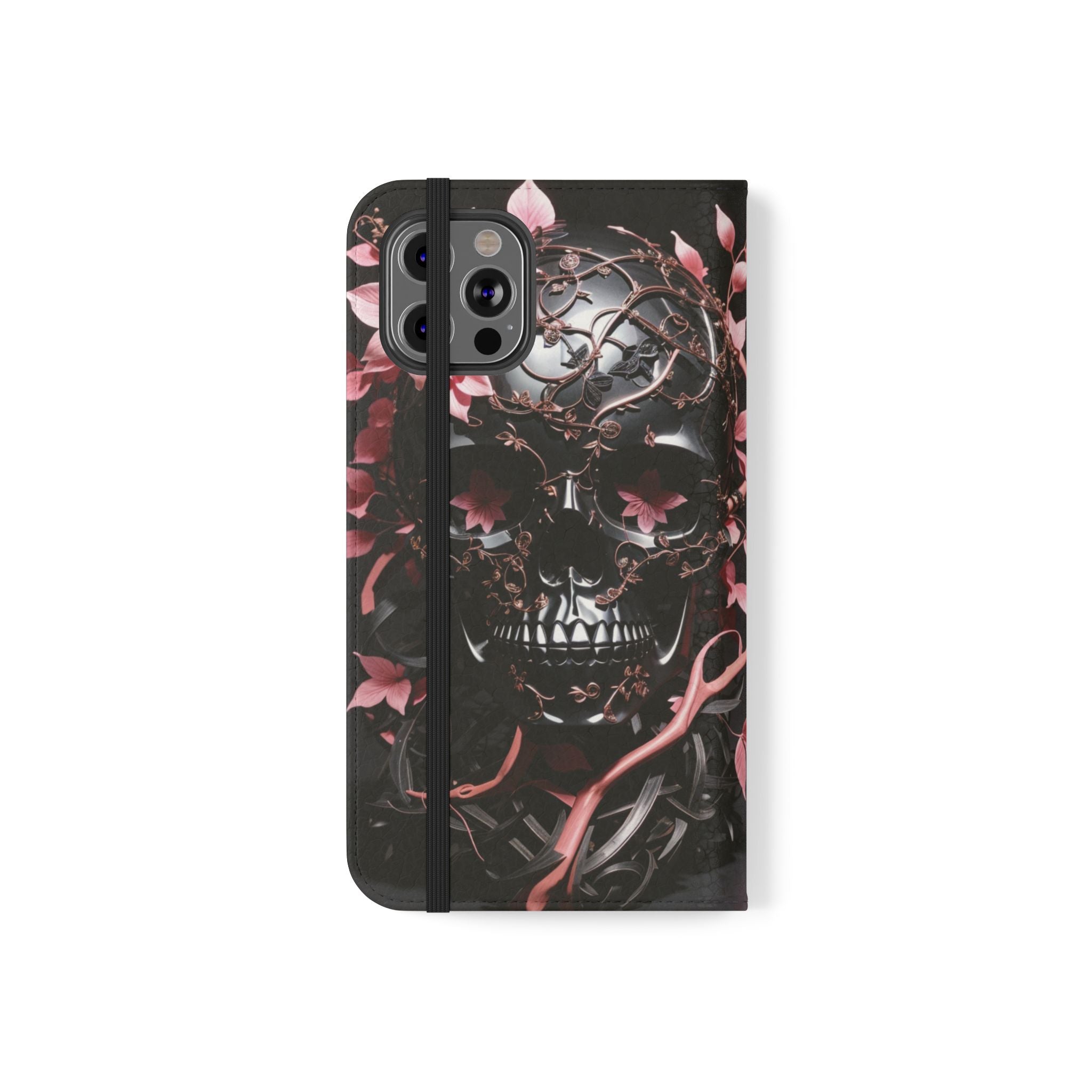 Pink Pastel Goth Skull Flip Wallet Phone Case - Skull Wallet Case for Samsung iPhone - Gothic Style Skull Wallet Phone Cases