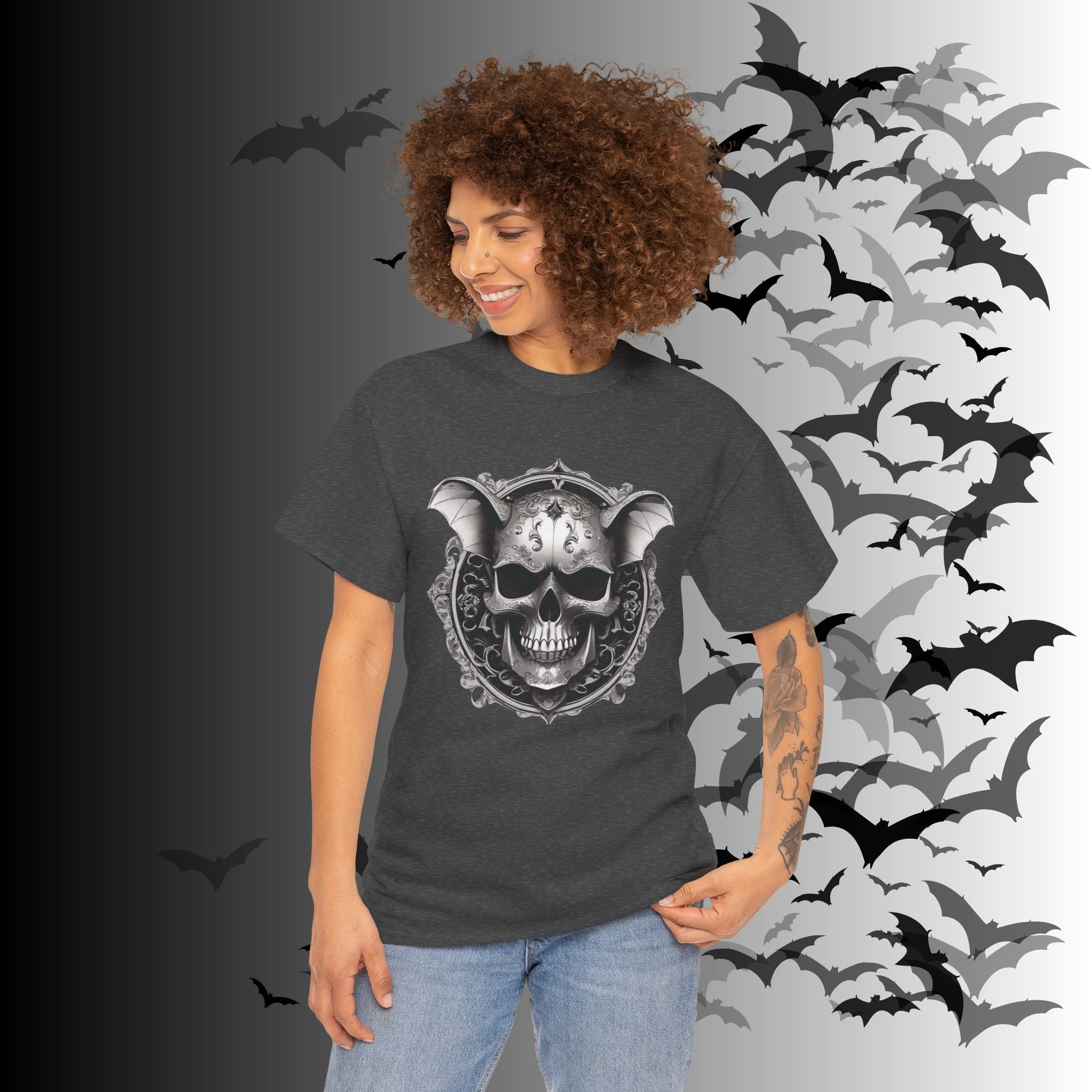 Gothic Bat Skull Crest T-Shirt — Dark Academia Graphic Tee