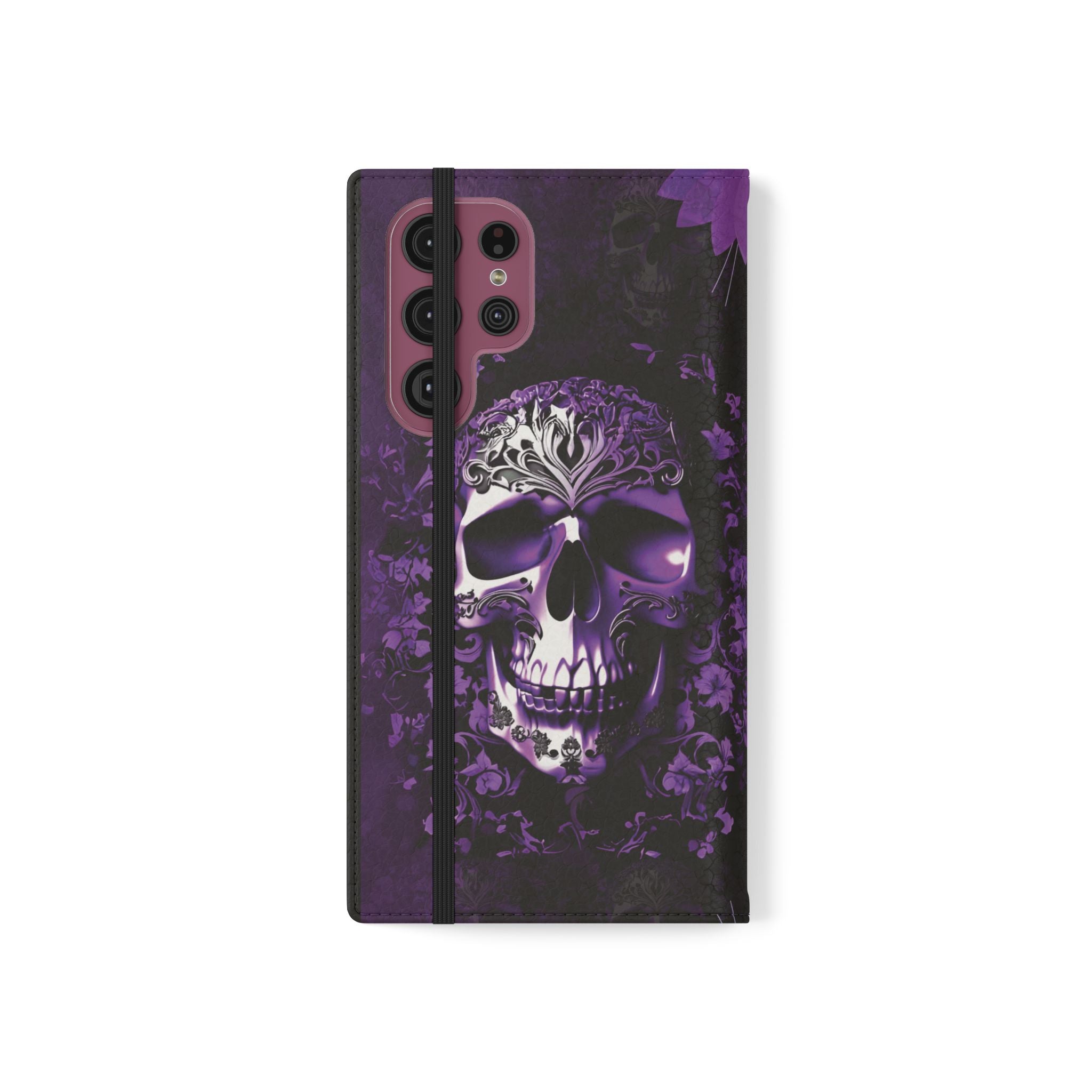 Purple Pastel Goth Skull Flip Wallet Phone Case - Skull Wallet Case for Samsung iPhone - Gothic Style Skull Wallet Phone Cases
