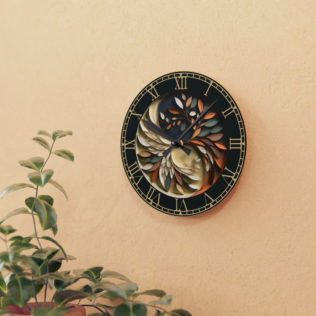 Origami Style Yin Yang Botanical Acrylic Art Print Wall Clock — NOT Real Origami, Zen Home Decor