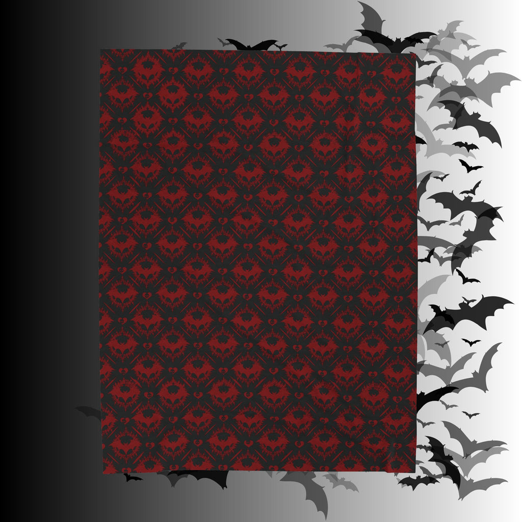 Gothic Bat & Skull Heart Throw Blanket — Dark Romance Home Decor