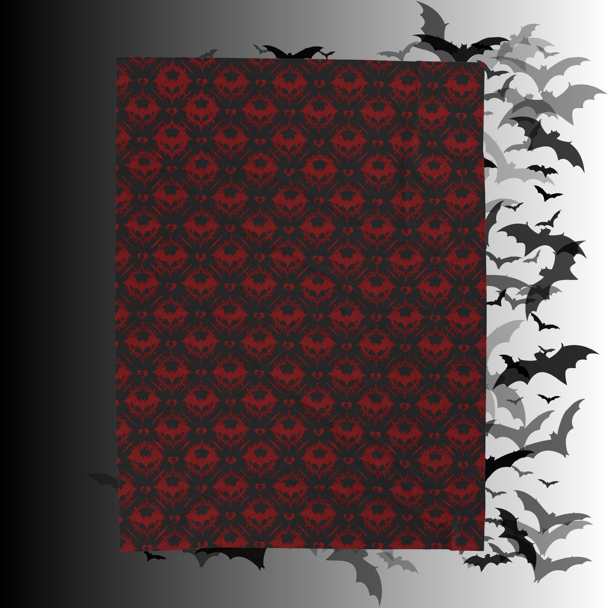 Gothic Bat & Skull Heart Throw Blanket — Dark Romance Home Decor
