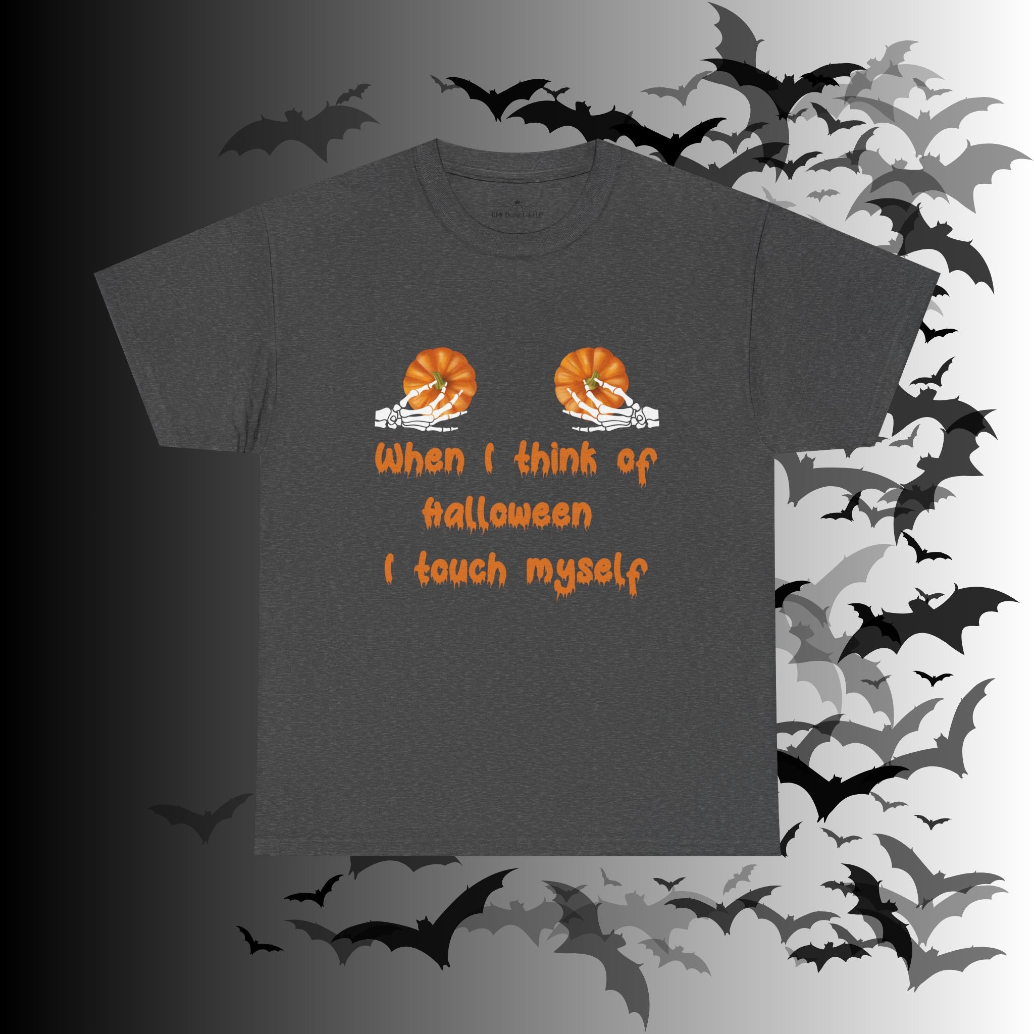 "When I Think of Halloween I Touch Myself" Pumpkin T-Shirt — Funny Halloween Tee
