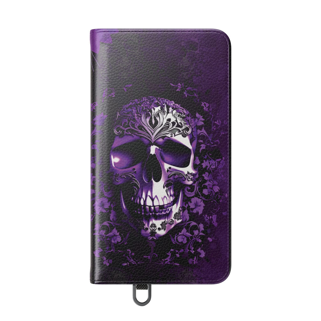 Purple Pastel Goth Skull Flip Wallet Phone Case - Skull Wallet Case for Samsung iPhone - Gothic Style Skull Wallet Phone Cases