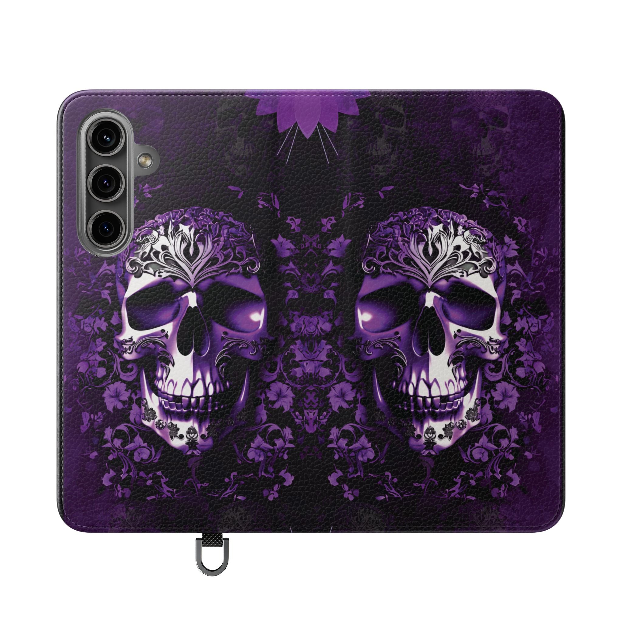 Purple Pastel Goth Skull Flip Wallet Phone Case - Skull Wallet Case for Samsung iPhone - Gothic Style Skull Wallet Phone Cases