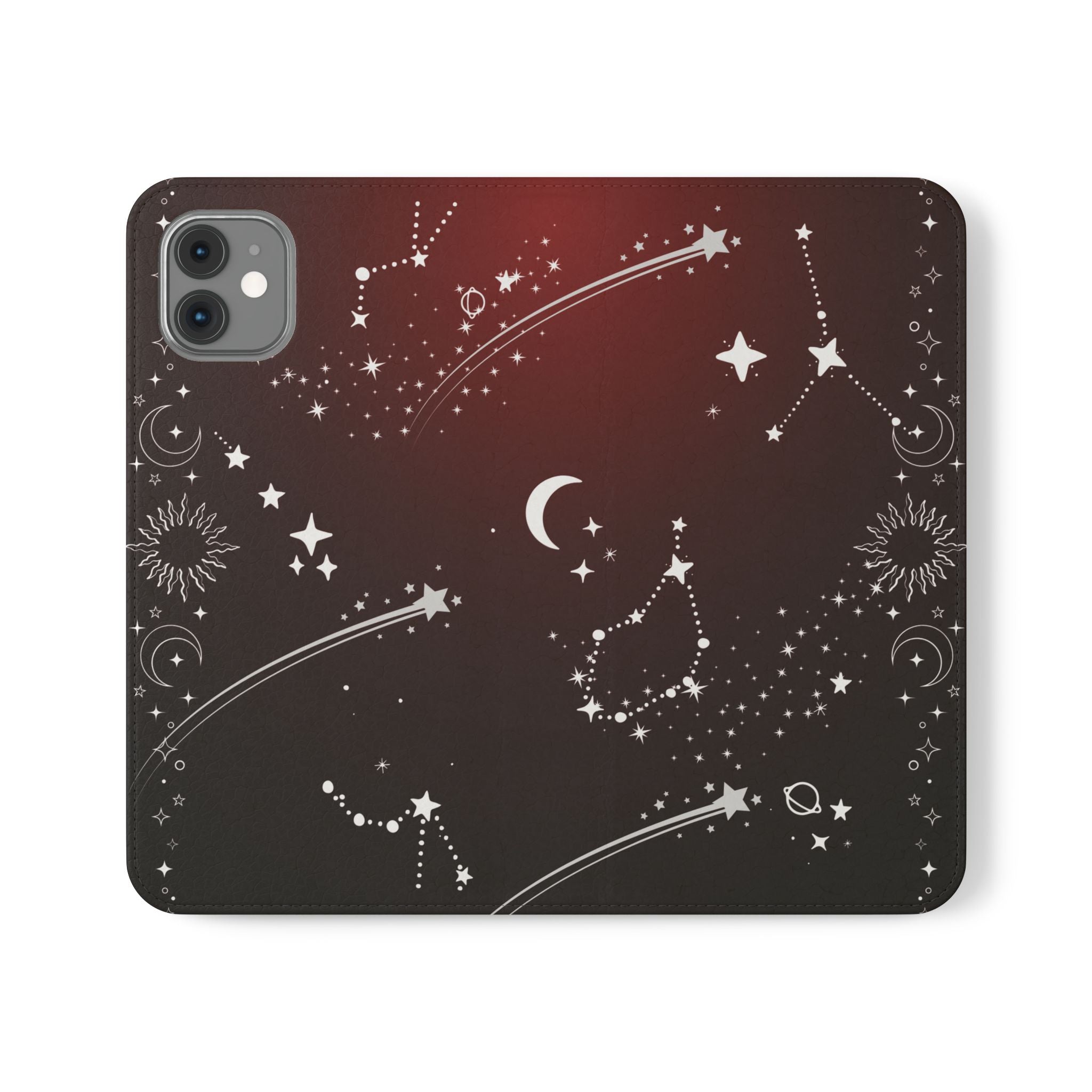 Gothic Celestial Black and Red Flip Wallet Case for iPhone and Samsung Galaxy Phones