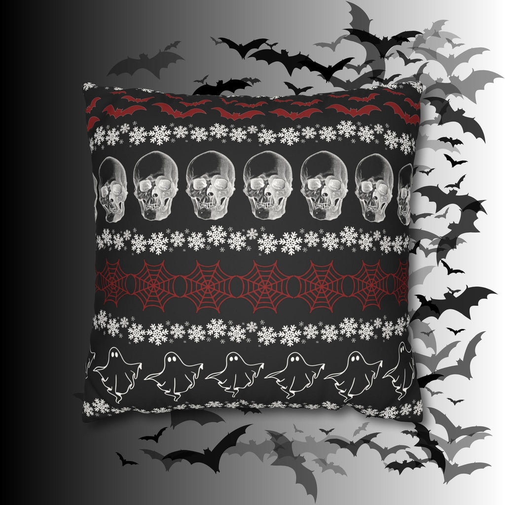 Merry Creepmas Gothic Ugly Sweater Throw Pillow — Goth Holiday Dark Home Decor